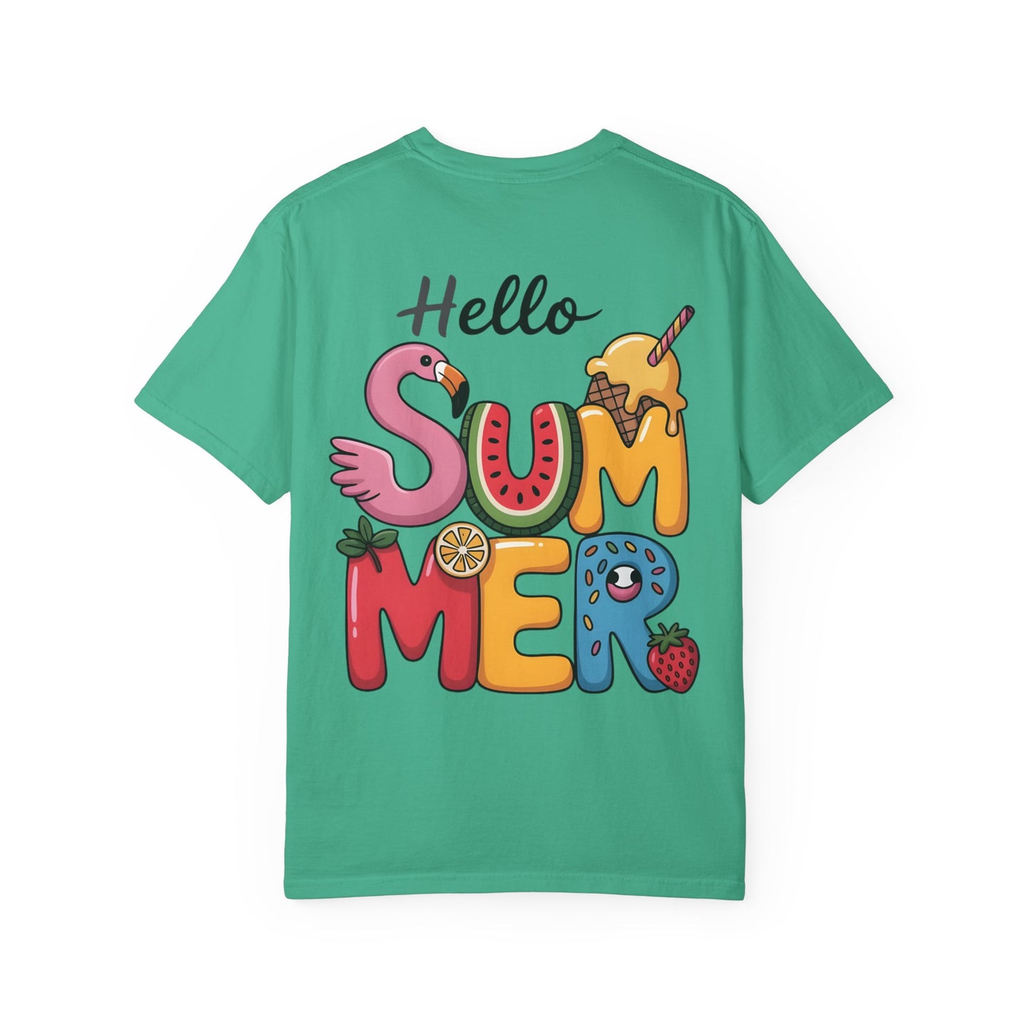 Hello Summer T-Shirt — Colorful Fun Flamingo & Ice Cream Graphic Tee