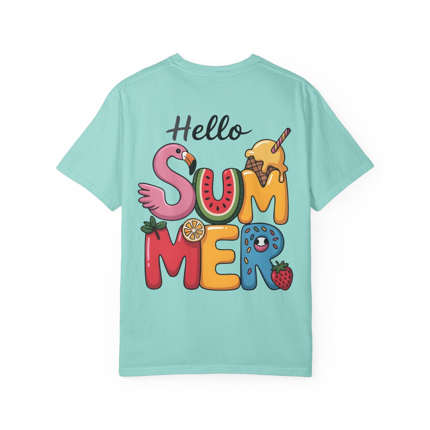 Hello Summer T-Shirt — Colorful Fun Flamingo & Ice Cream Graphic Tee