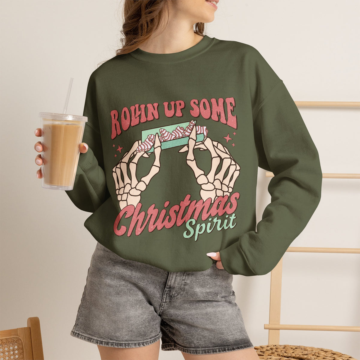 Christmas Spirit Sweatshirt — "Rollin Up Some Christmas Spirit" Holiday Crewneck