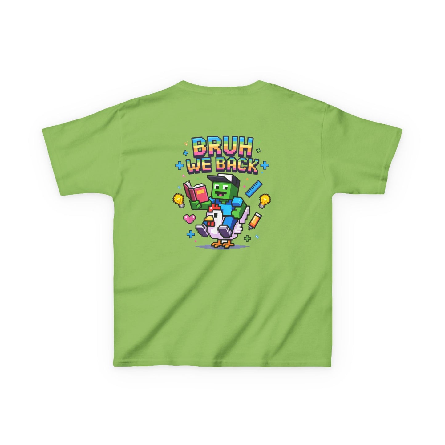 Kids Tee — 'Bruh We Back' Pixel Skateboard Gamer Shirt