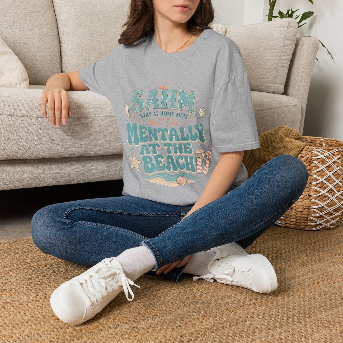 SAHM T‑Shirt — “Stay At Home Mom but I’m Mentally at the Beach” Summer Tee