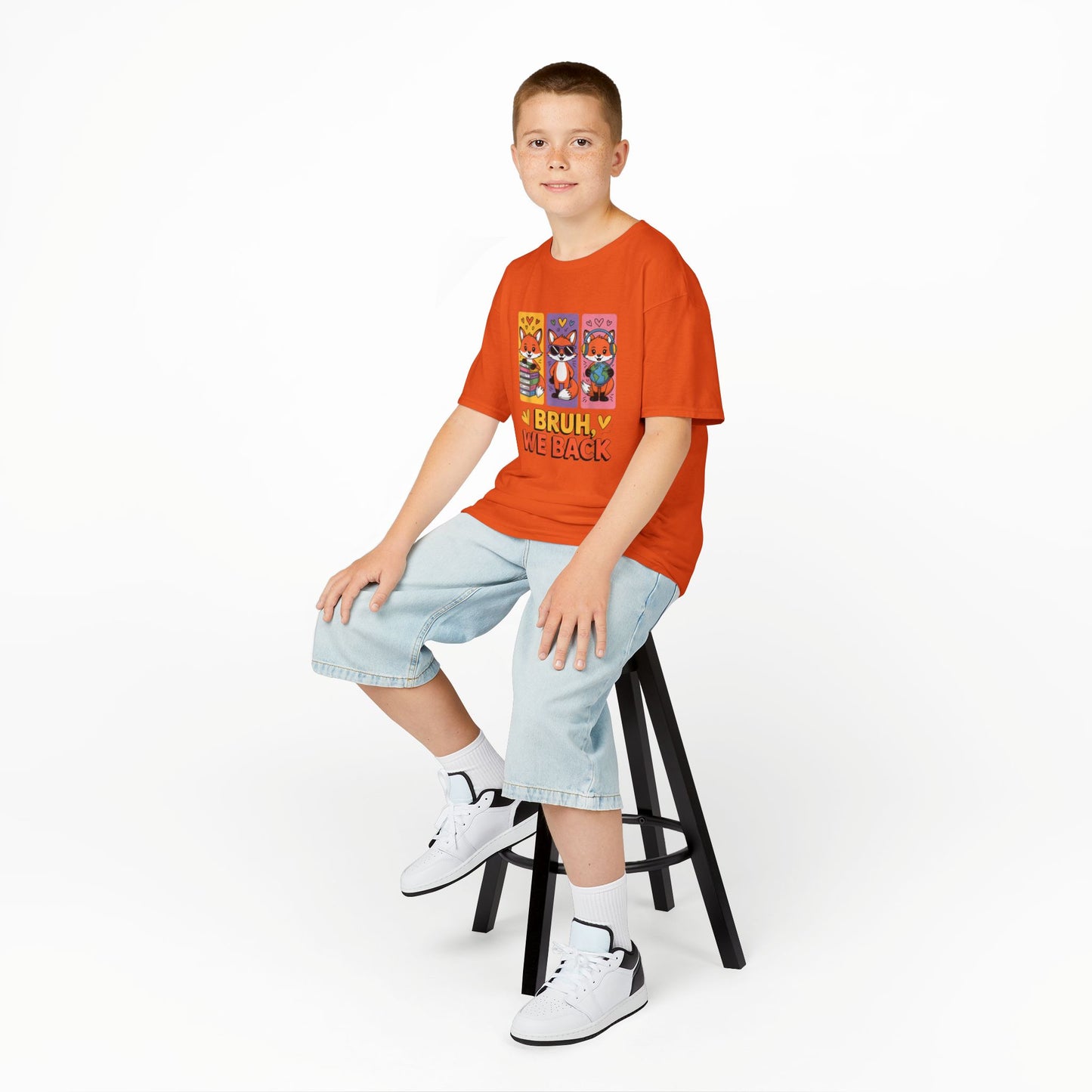 Kids T-Shirt — Cute Fox Trio "Bruh, We Back" Graphic Tee