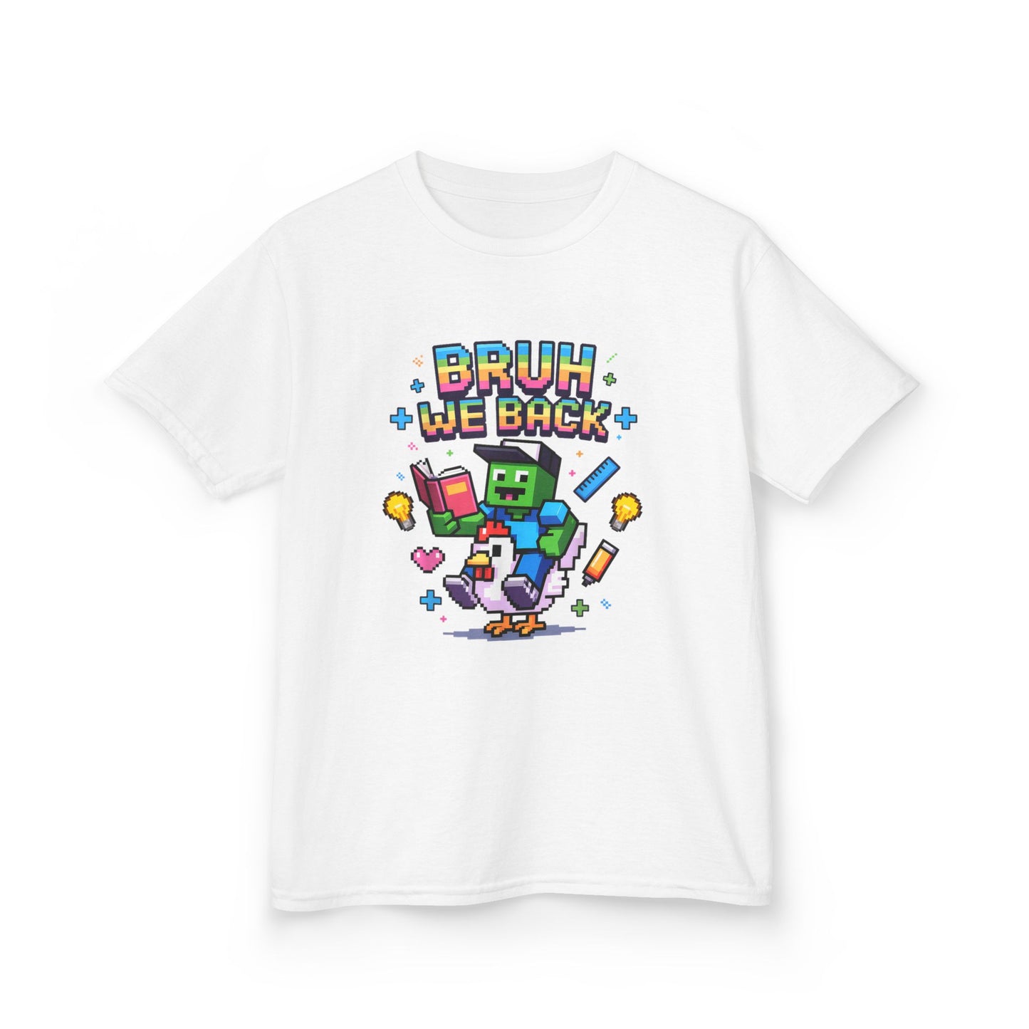 Kids Tee — 'Bruh We Back' Pixel Skateboard Gamer Shirt