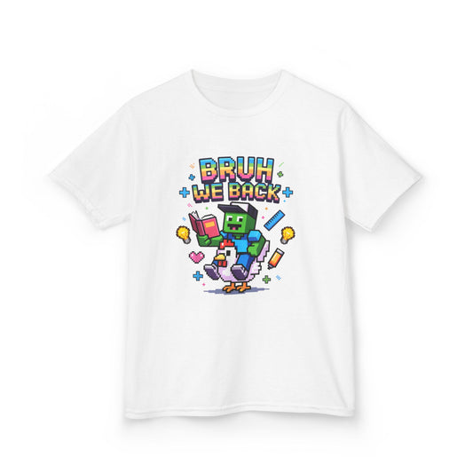Kids Tee — 'Bruh We Back' Pixel Skateboard Gamer Shirt