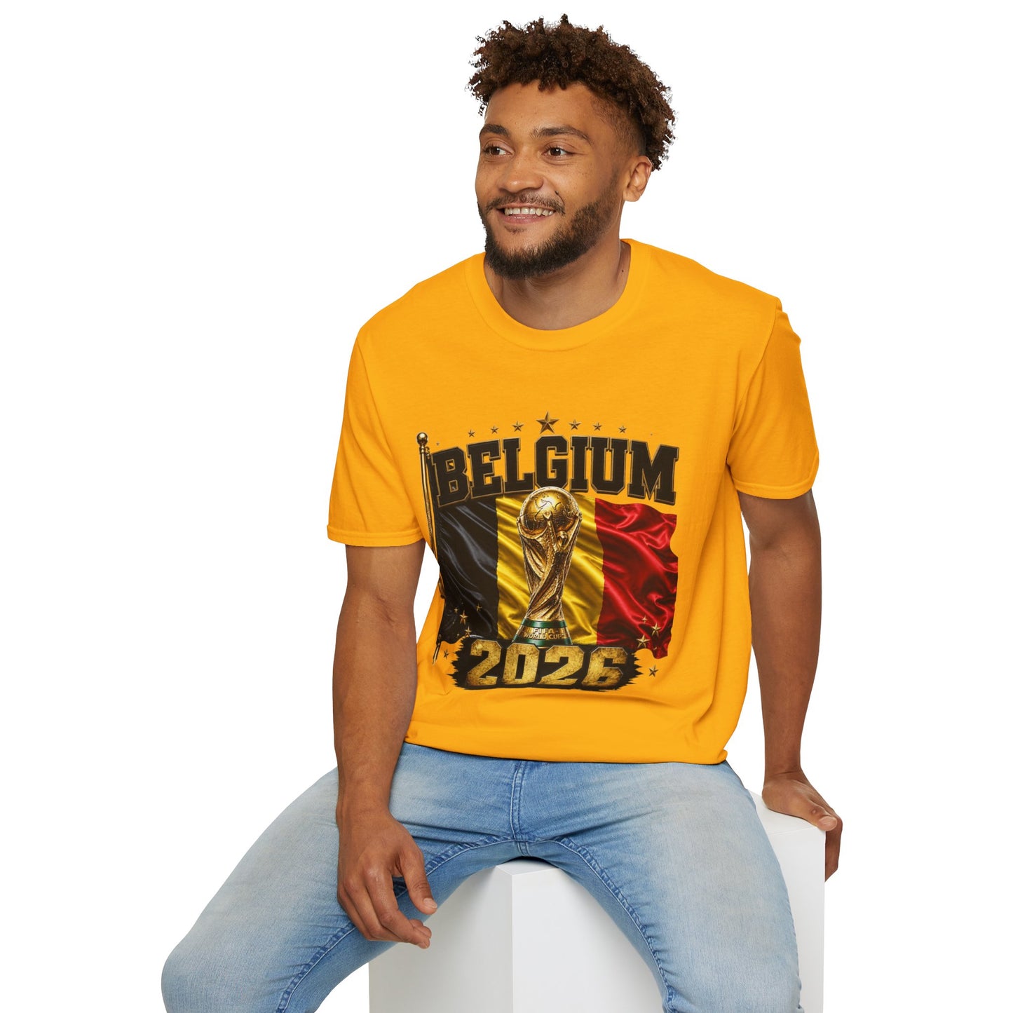 Belgium 2026 World Cup T-Shirt — Belgian Flag & Trophy Soccer Tee