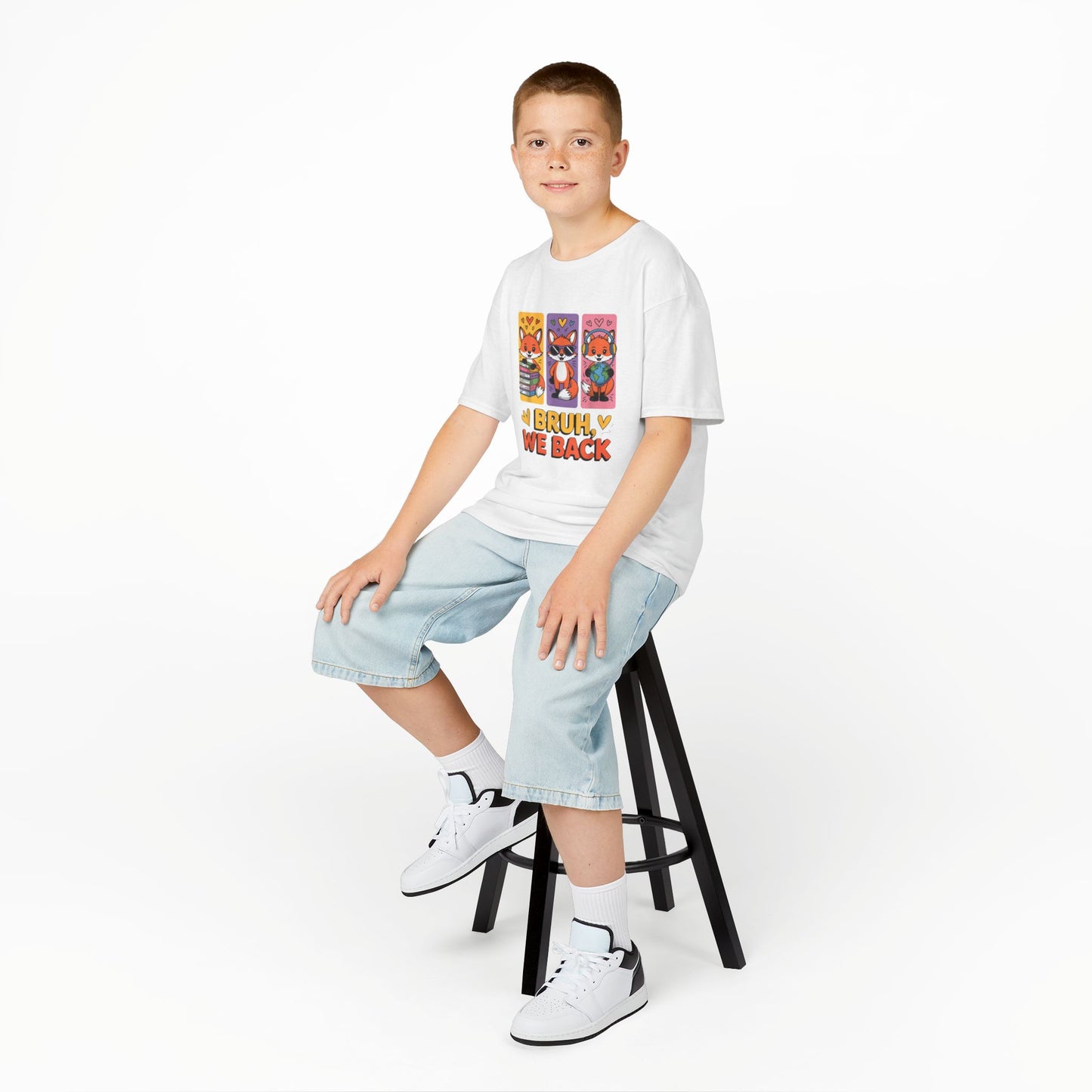Kids T-Shirt — Cute Fox Trio "Bruh, We Back" Graphic Tee