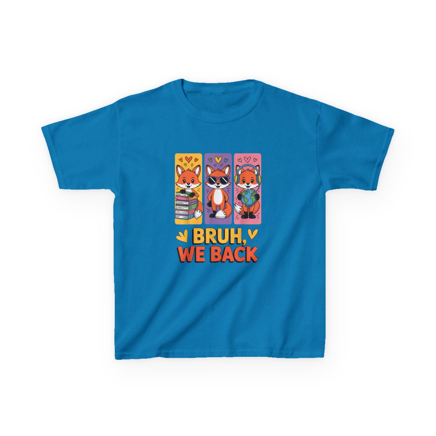 Kids T-Shirt — Cute Fox Trio "Bruh, We Back" Graphic Tee