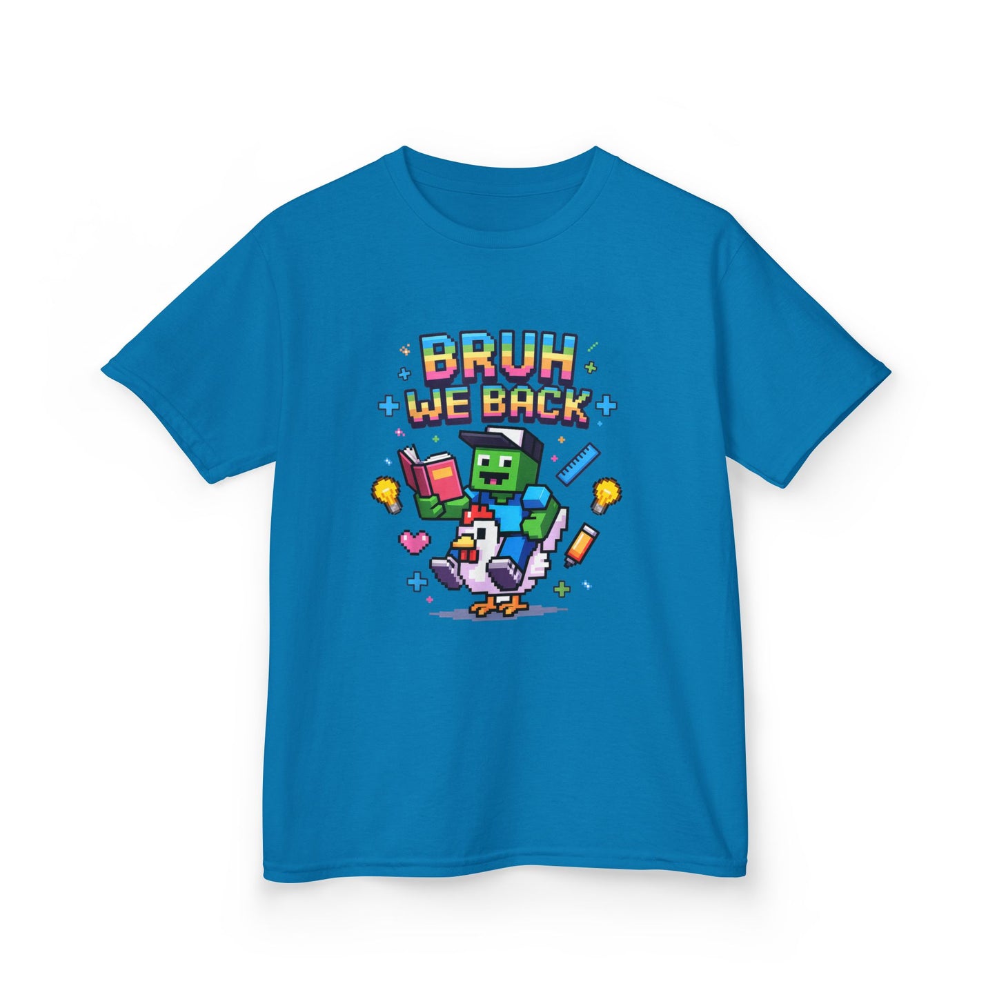 Kids Tee — 'Bruh We Back' Pixel Skateboard Gamer Shirt