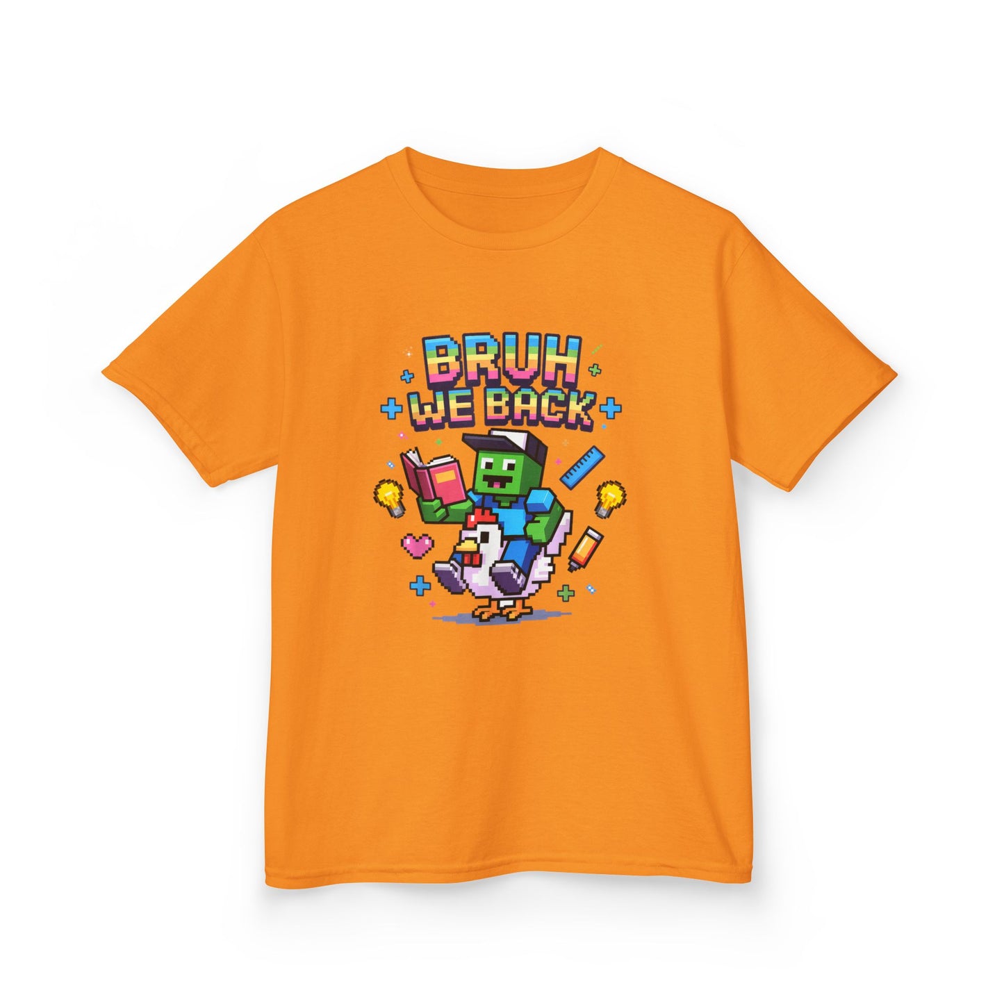 Kids Tee — 'Bruh We Back' Pixel Skateboard Gamer Shirt