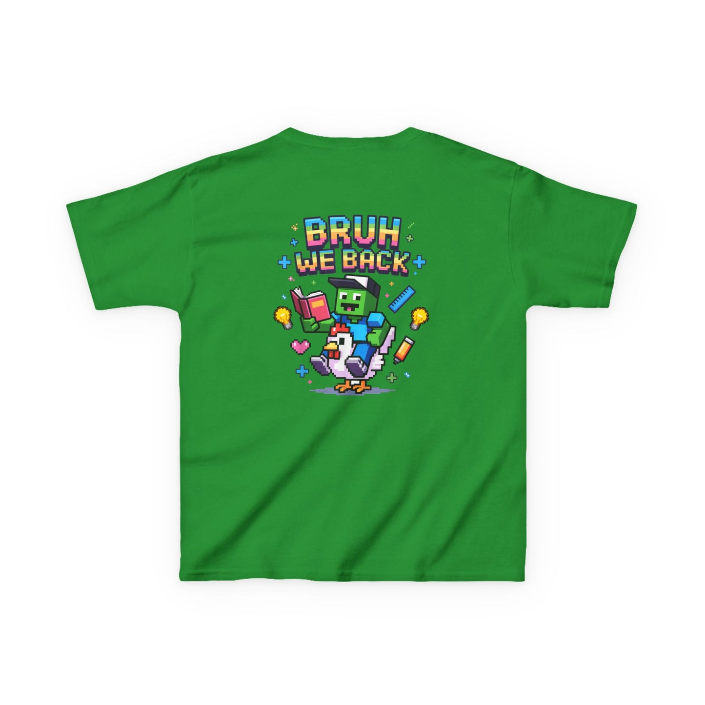 Kids Tee — 'Bruh We Back' Pixel Skateboard Gamer Shirt
