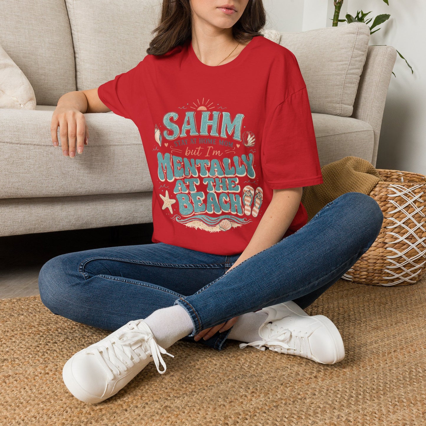 SAHM T‑Shirt — “Stay At Home Mom but I’m Mentally at the Beach” Summer Tee