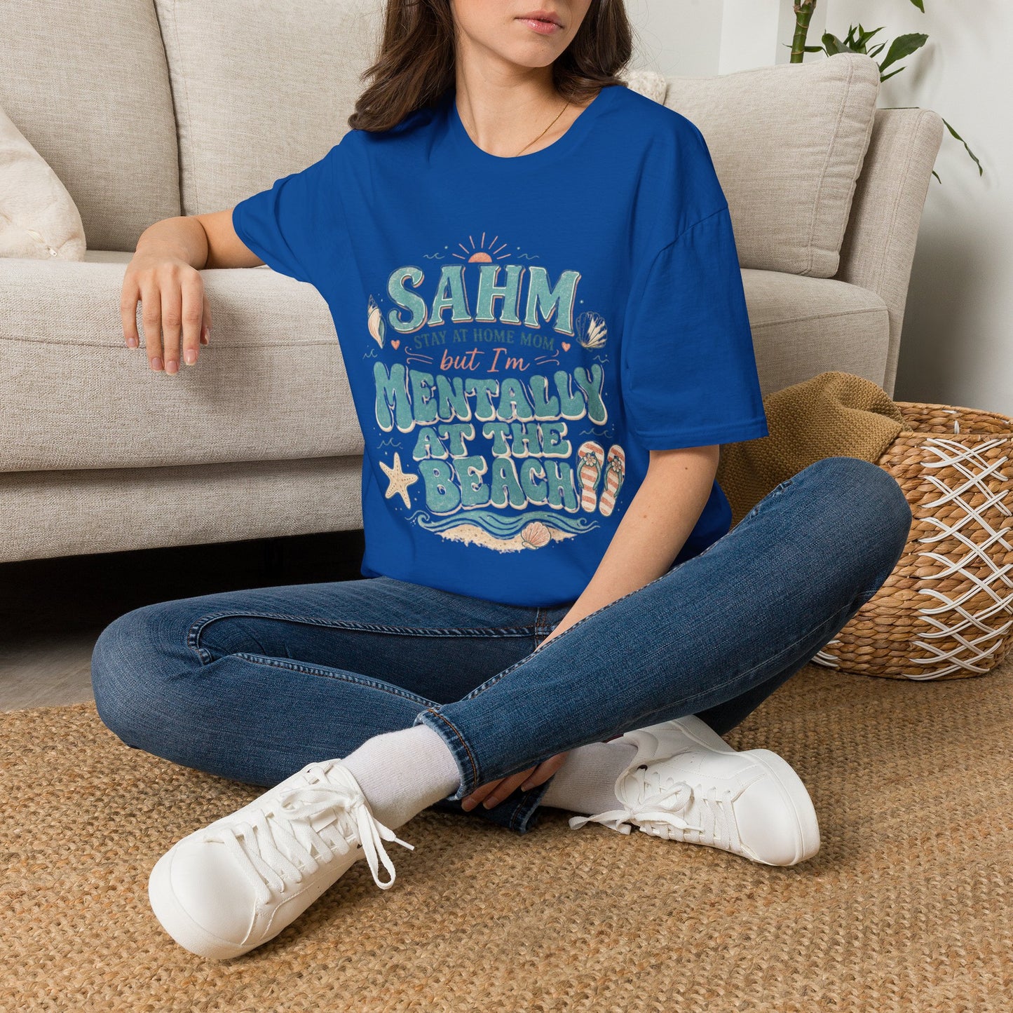 SAHM T‑Shirt — “Stay At Home Mom but I’m Mentally at the Beach” Summer Tee