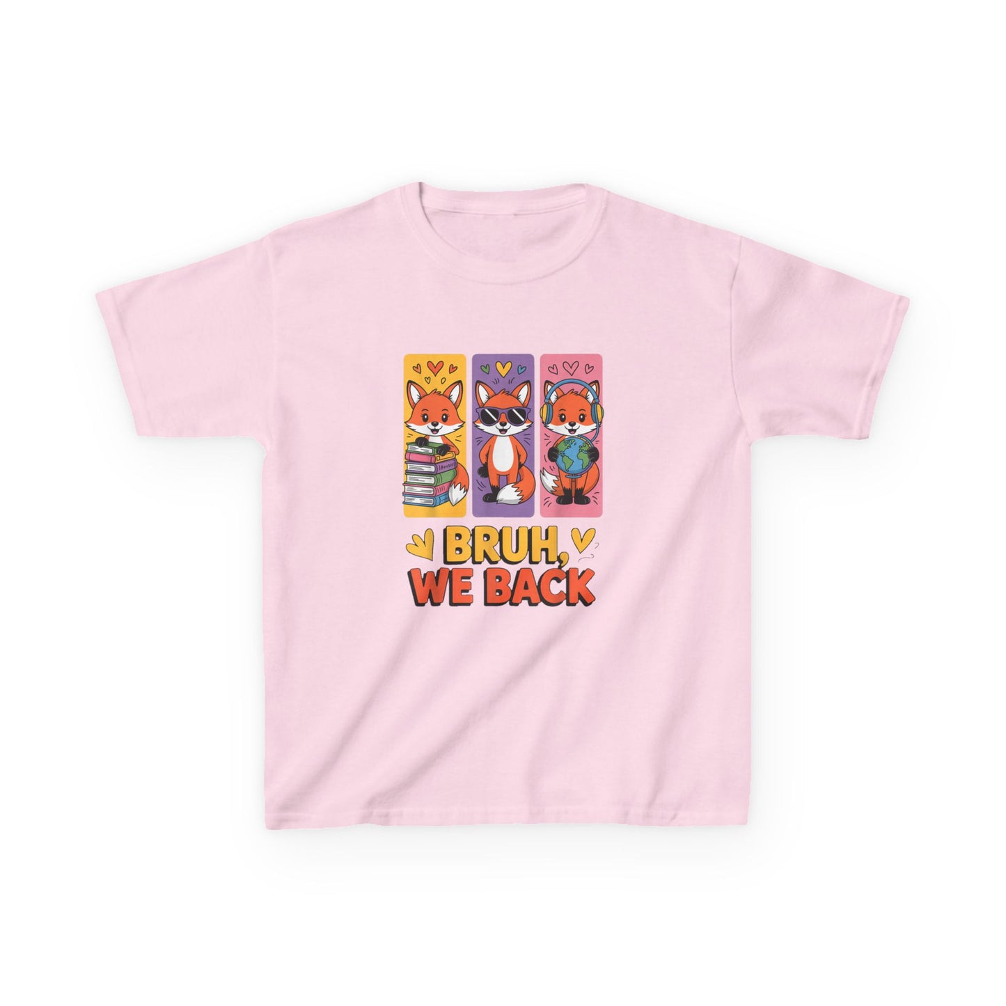 Kids T-Shirt — Cute Fox Trio "Bruh, We Back" Graphic Tee