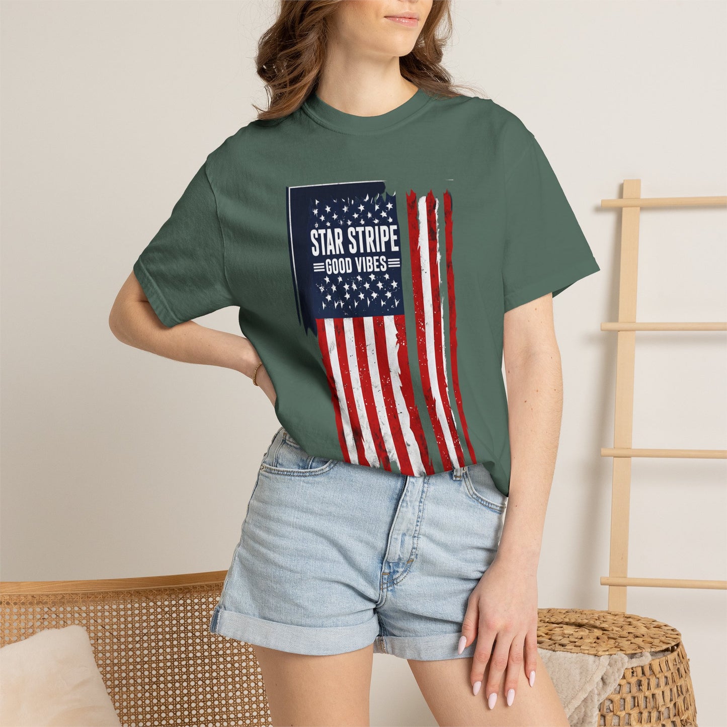 Patriotic "Star Stripe Good Vibes" T-Shirt