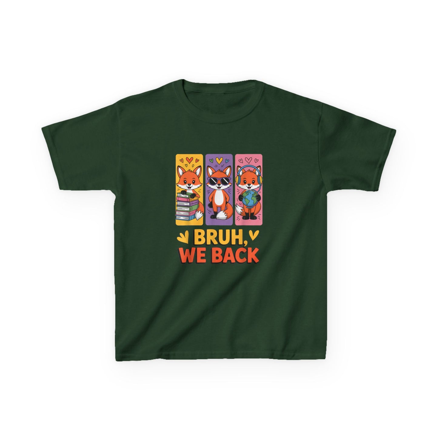 Kids T-Shirt — Cute Fox Trio "Bruh, We Back" Graphic Tee