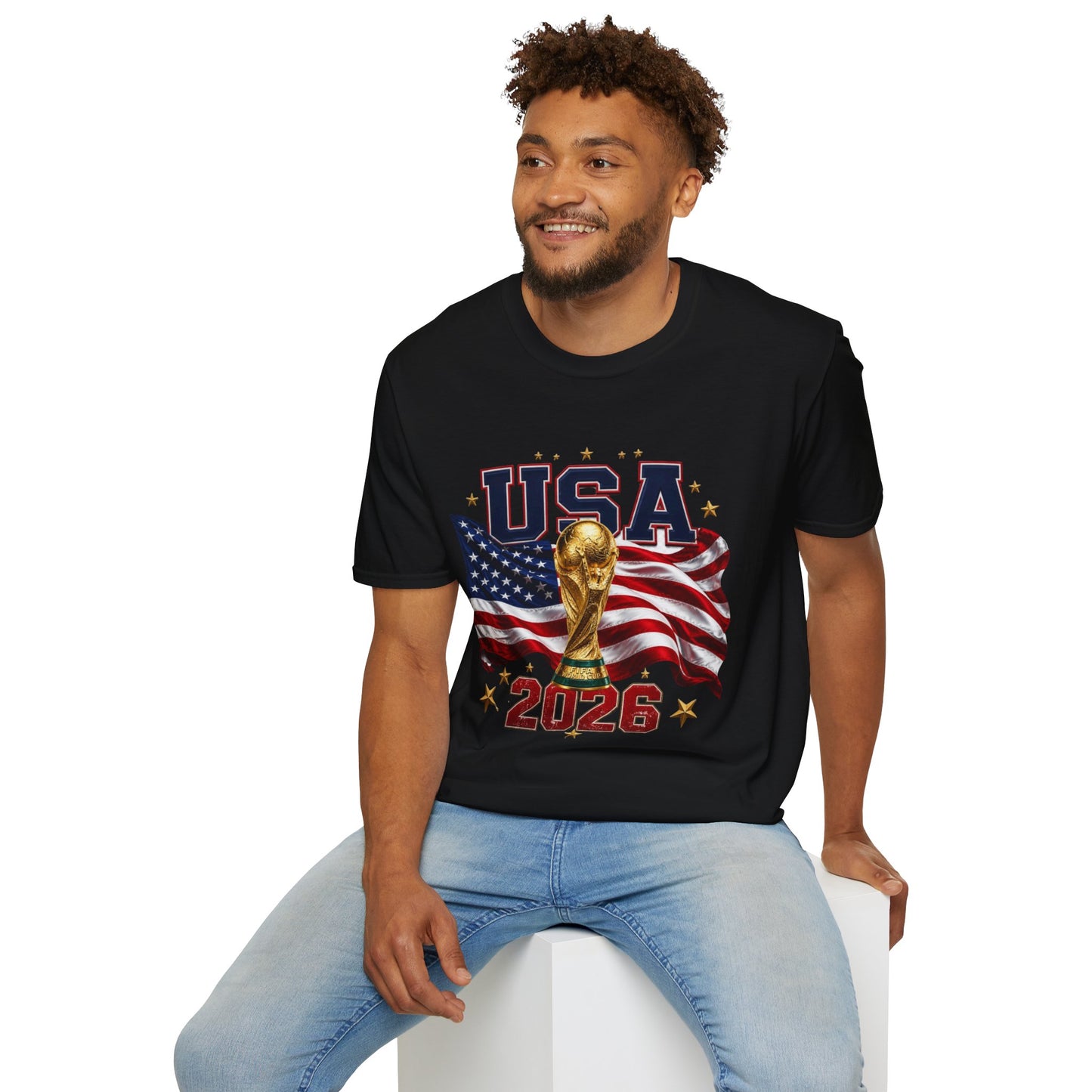 USA 2026 Soccer World Cup T-Shirt — American Flag & Trophy Fan Tee