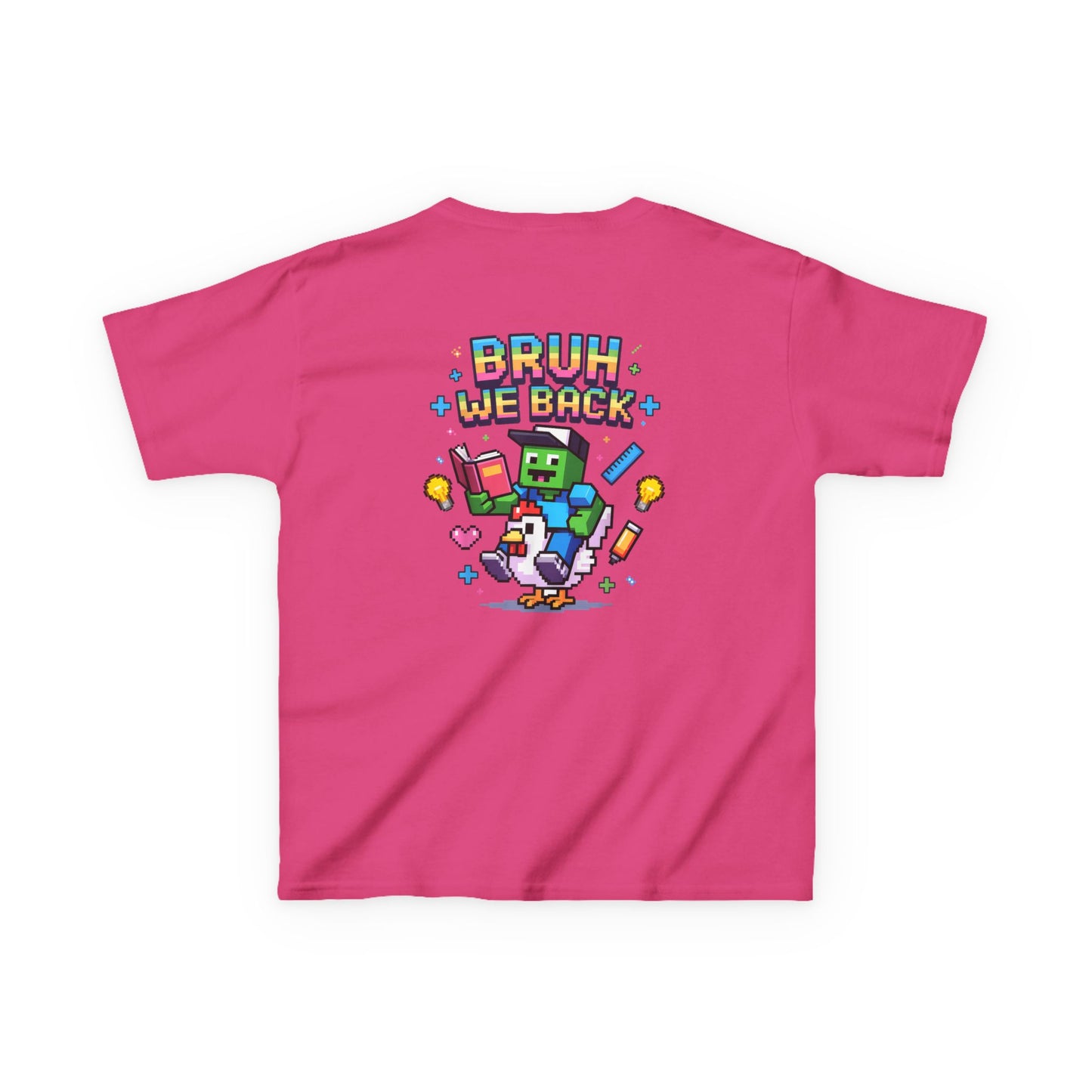 Kids Tee — 'Bruh We Back' Pixel Skateboard Gamer Shirt