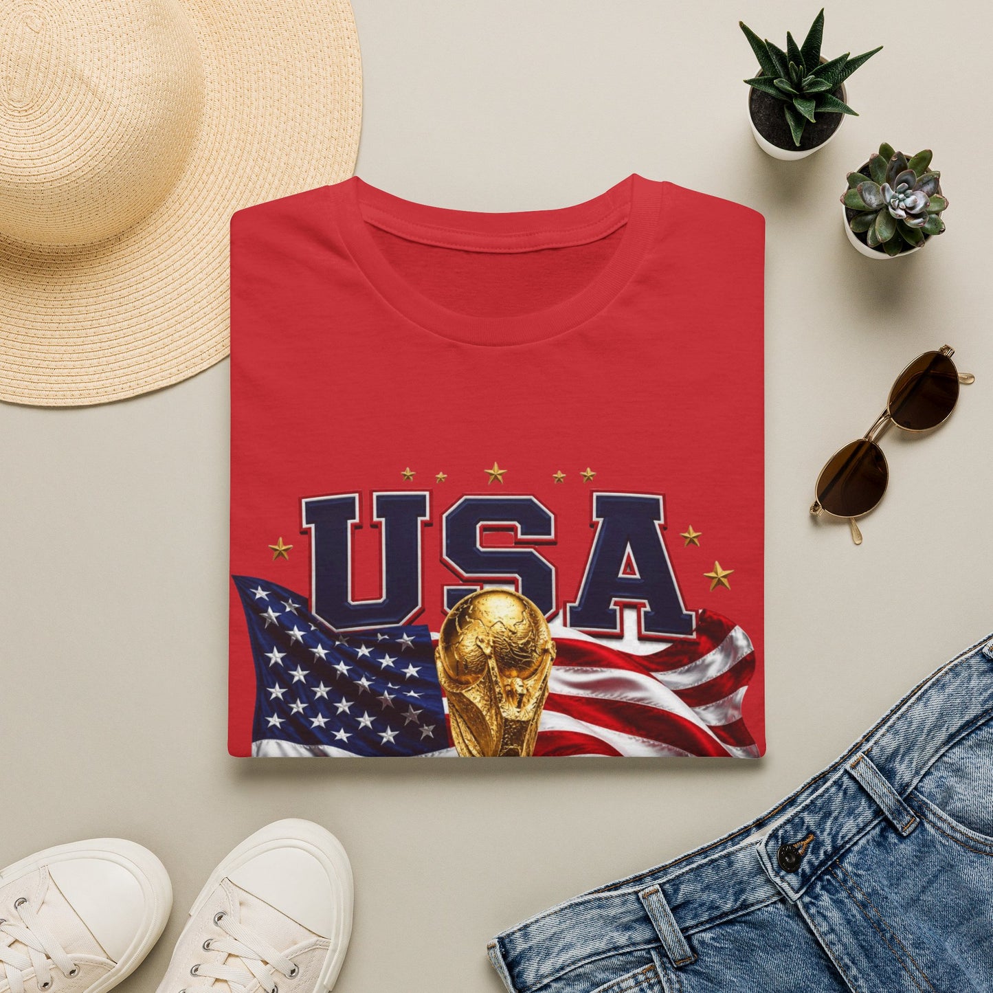 USA 2026 Soccer World Cup T-Shirt — American Flag & Trophy Fan Tee