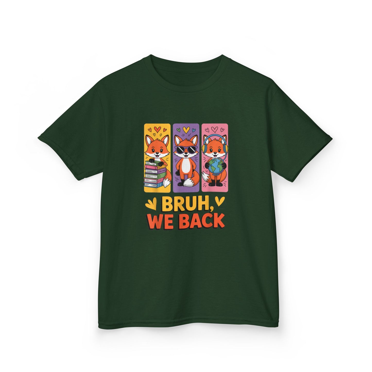 Kids T-Shirt — Cute Fox Trio "Bruh, We Back" Graphic Tee