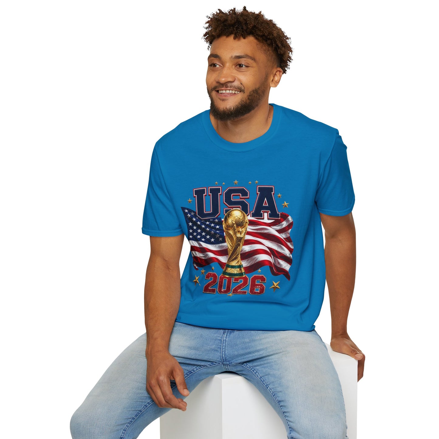 USA 2026 Soccer World Cup T-Shirt — American Flag & Trophy Fan Tee
