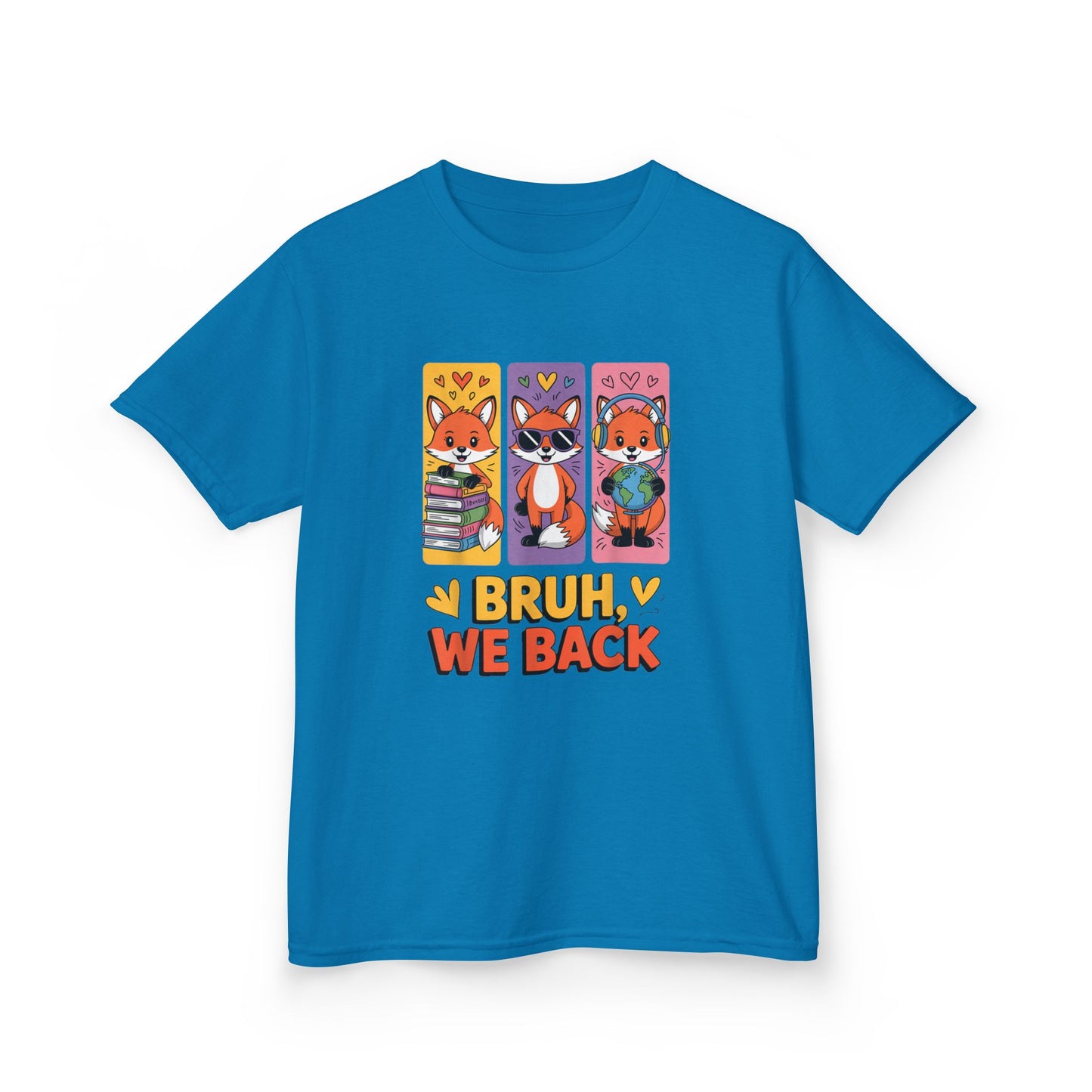 Kids T-Shirt — Cute Fox Trio "Bruh, We Back" Graphic Tee