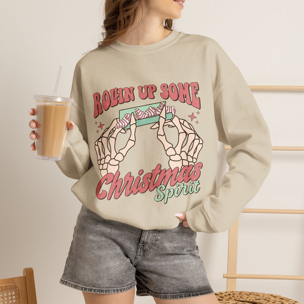 Christmas Spirit Sweatshirt — "Rollin Up Some Christmas Spirit" Holiday Crewneck