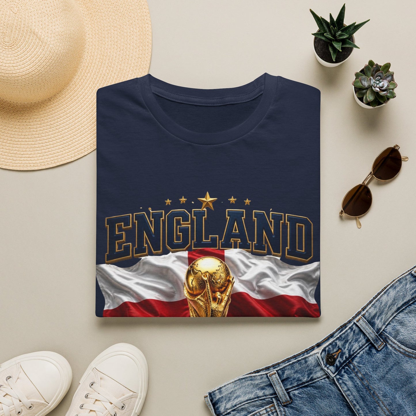 England 2026 World Cup T-Shirt — Trophy & Flag Football Fan Tee