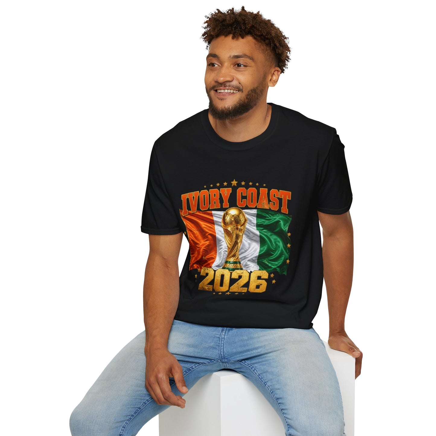 Ivory Coast 2026 World Cup T‑Shirt — Flag & Trophy Soccer Fan Tee
