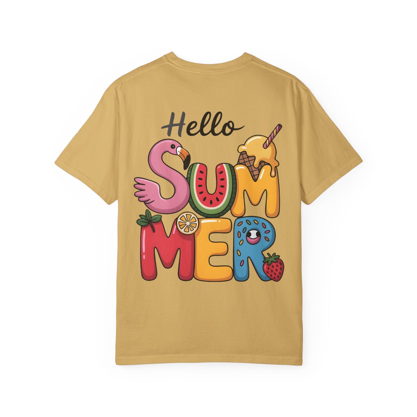 Hello Summer T-Shirt — Colorful Fun Flamingo & Ice Cream Graphic Tee