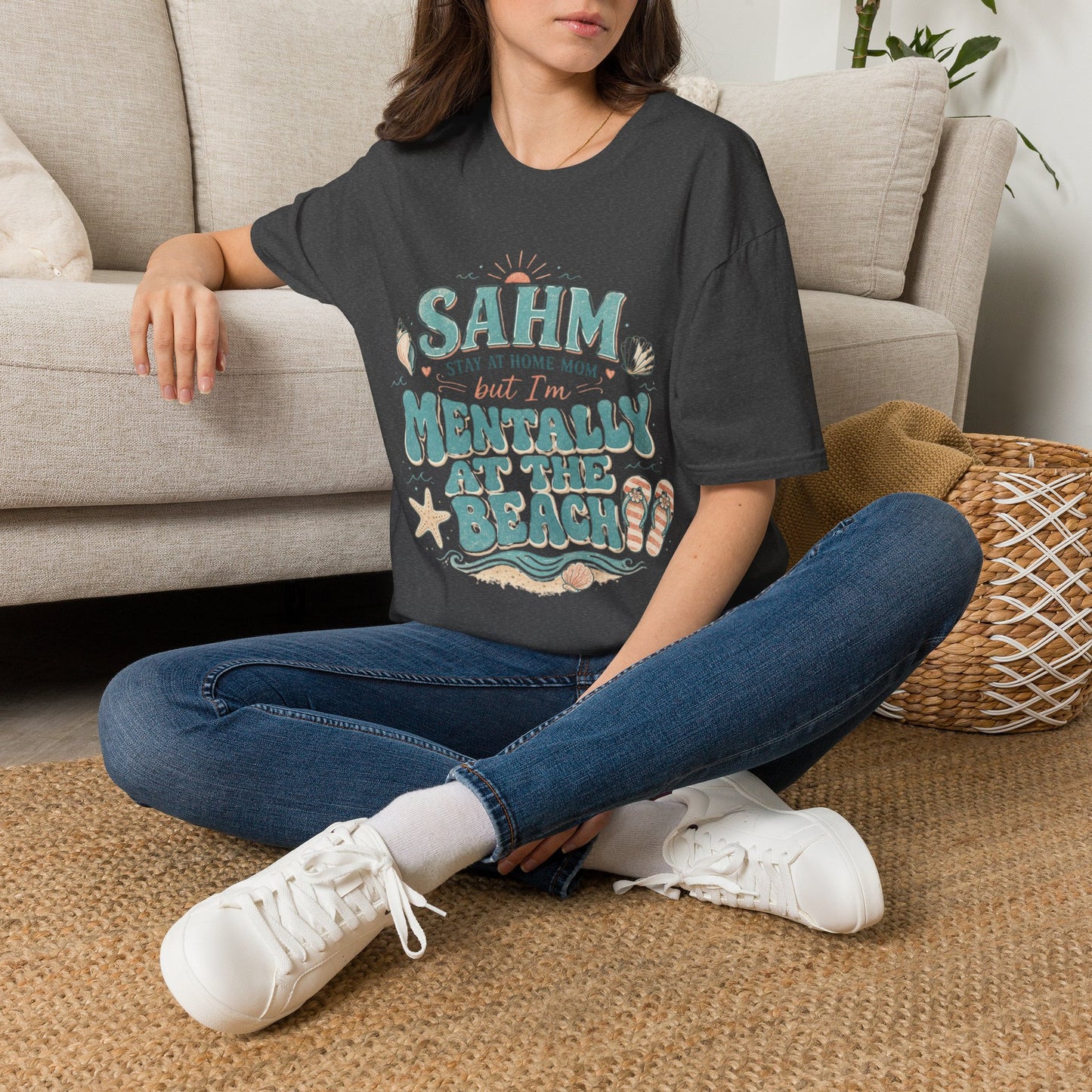 SAHM T‑Shirt — “Stay At Home Mom but I’m Mentally at the Beach” Summer Tee