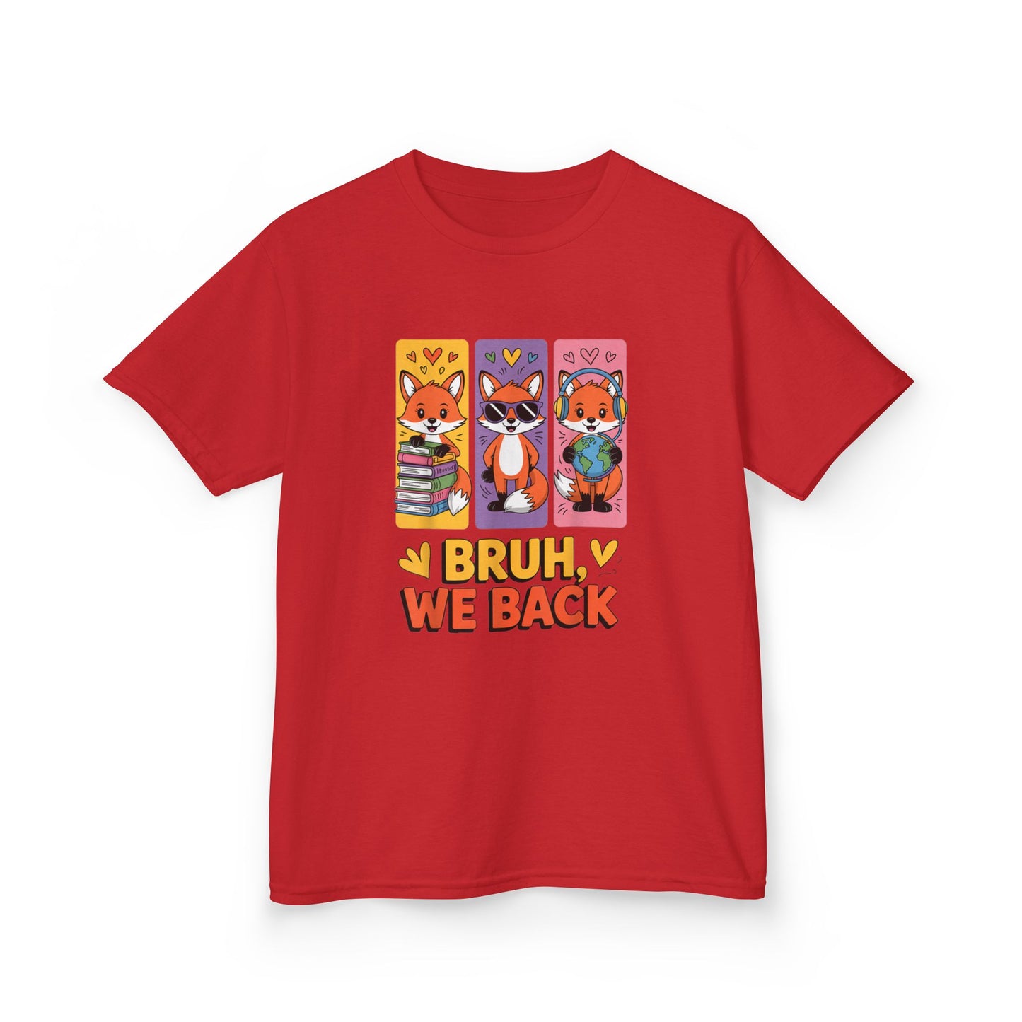 Kids T-Shirt — Cute Fox Trio "Bruh, We Back" Graphic Tee