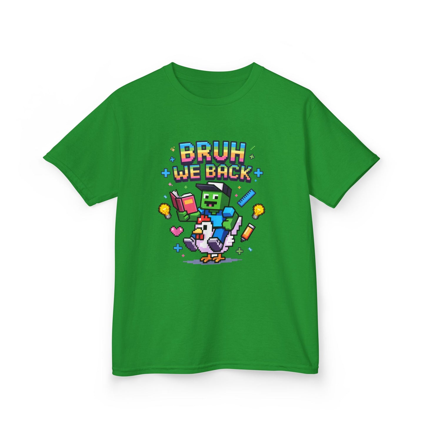Kids Tee — 'Bruh We Back' Pixel Skateboard Gamer Shirt