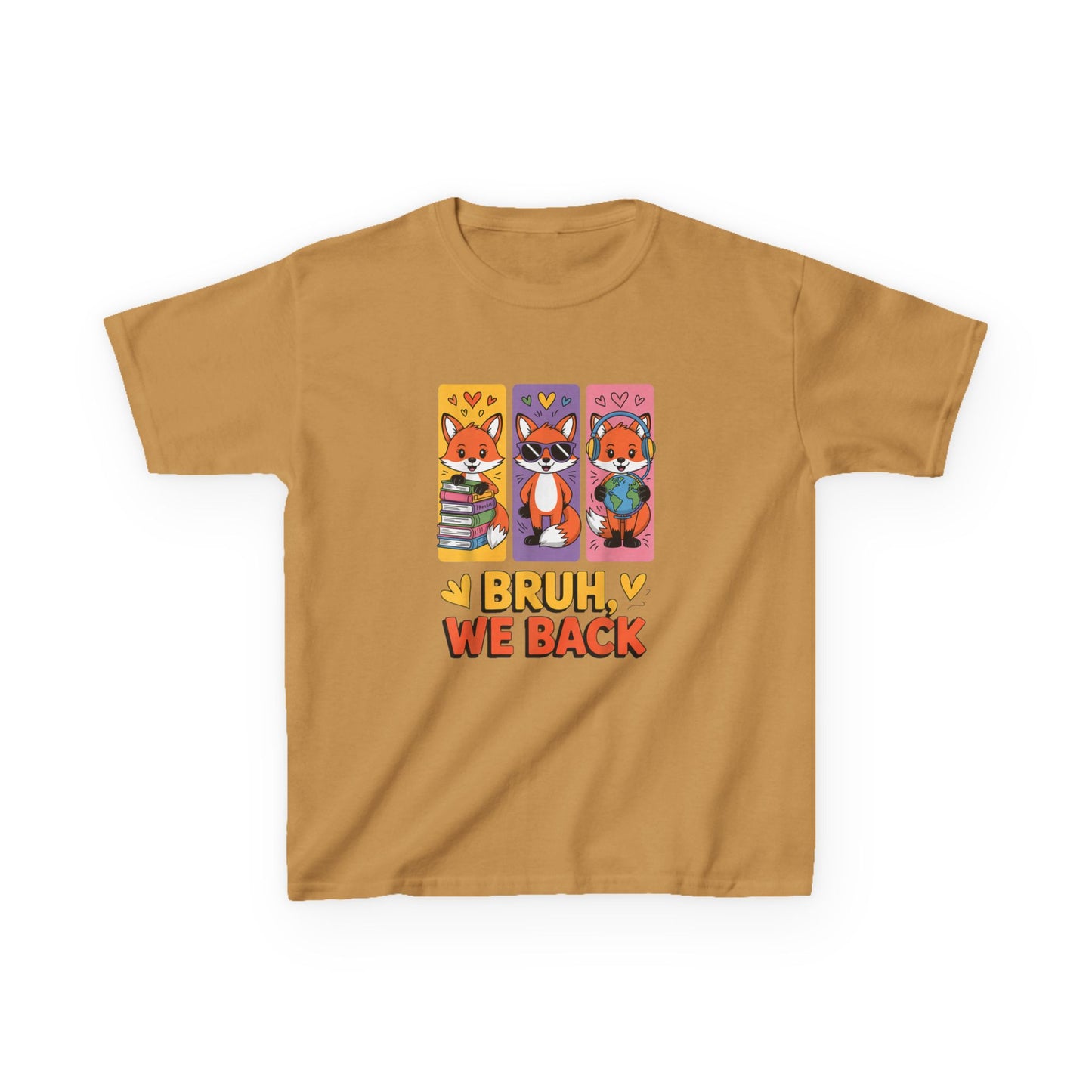 Kids T-Shirt — Cute Fox Trio "Bruh, We Back" Graphic Tee