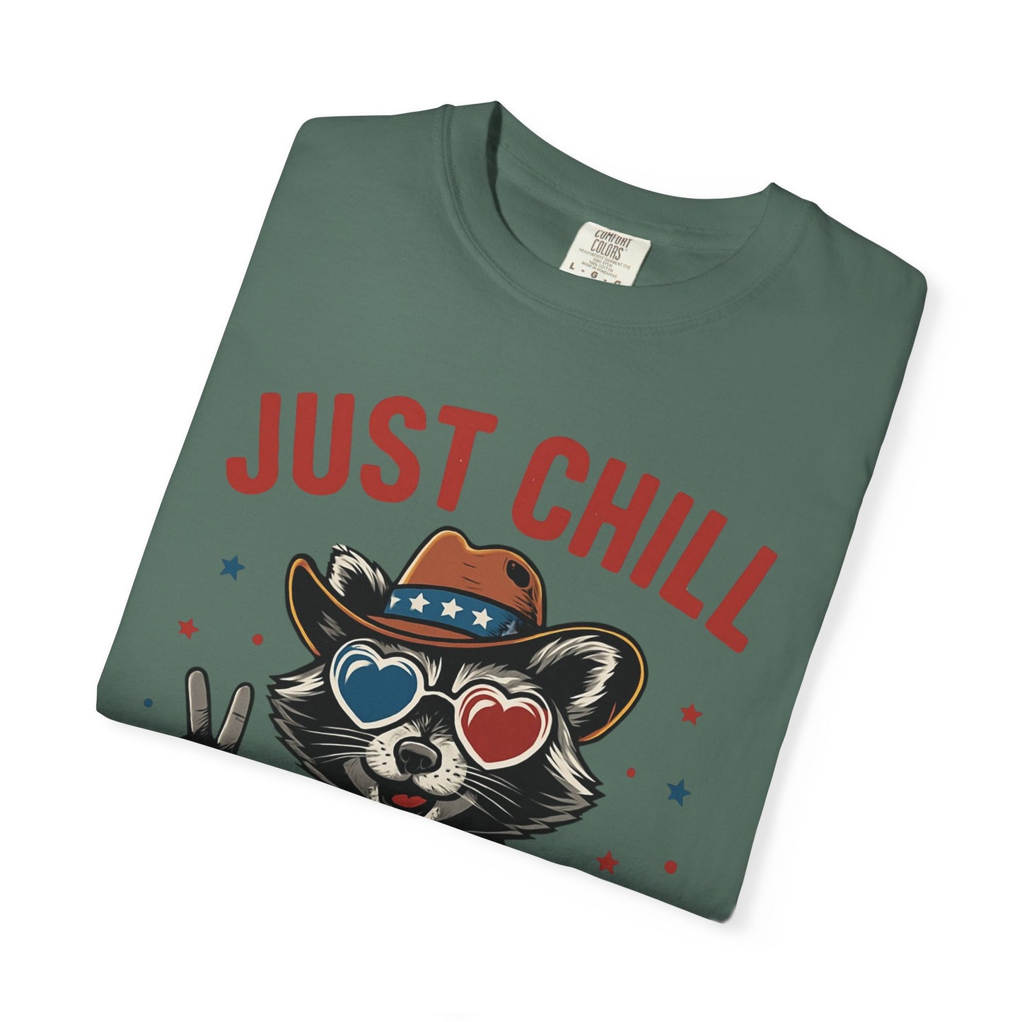 Fourth of July T-Shirt — "Just Chill The Fourth Out" Patriotic Raccoon Tee