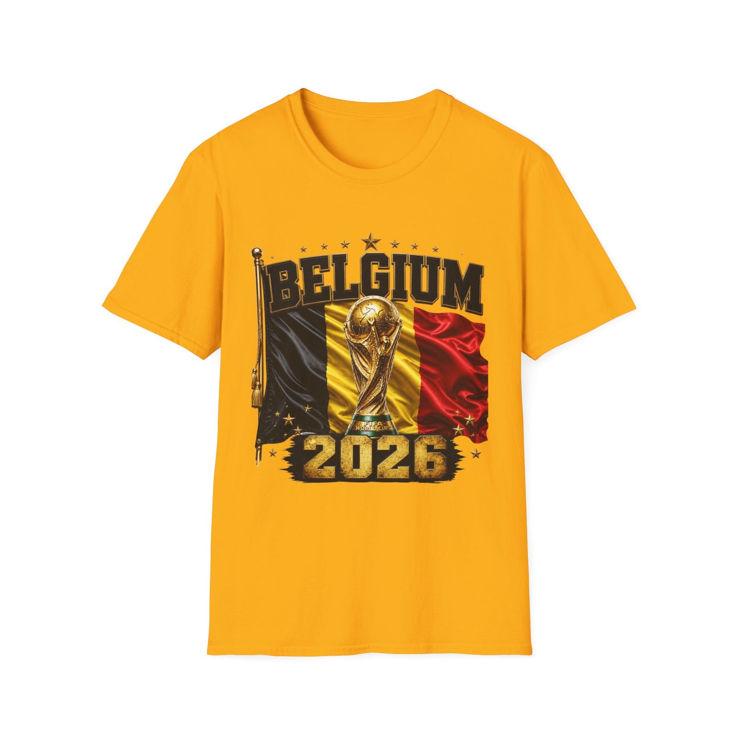 Belgium 2026 World Cup T-Shirt — Belgian Flag & Trophy Soccer Tee