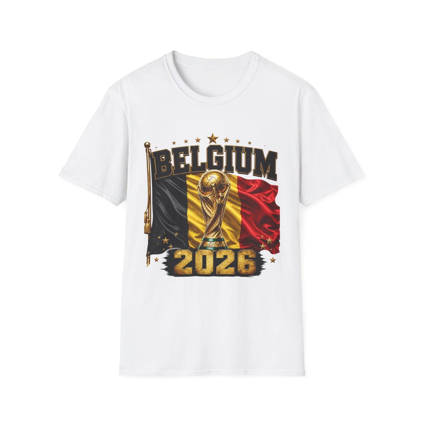Belgium 2026 World Cup T-Shirt — Belgian Flag & Trophy Soccer Tee