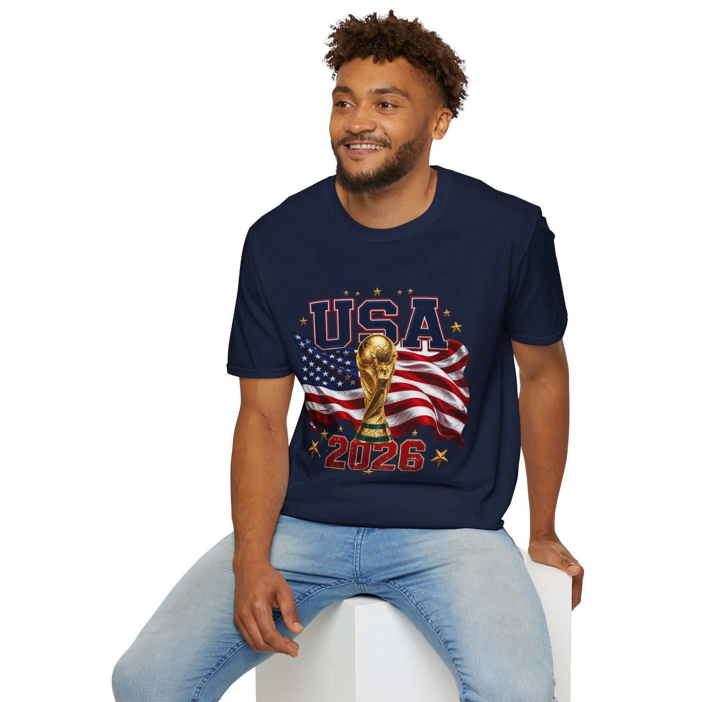 USA 2026 Soccer World Cup T-Shirt — American Flag & Trophy Fan Tee