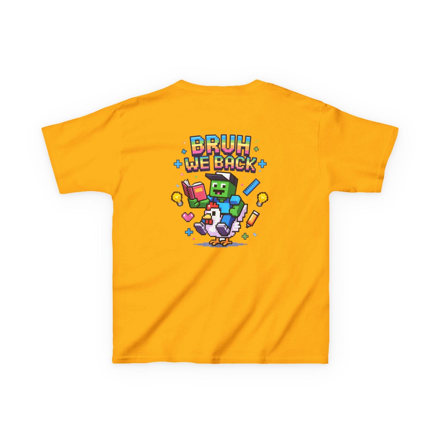 Kids Tee — 'Bruh We Back' Pixel Skateboard Gamer Shirt