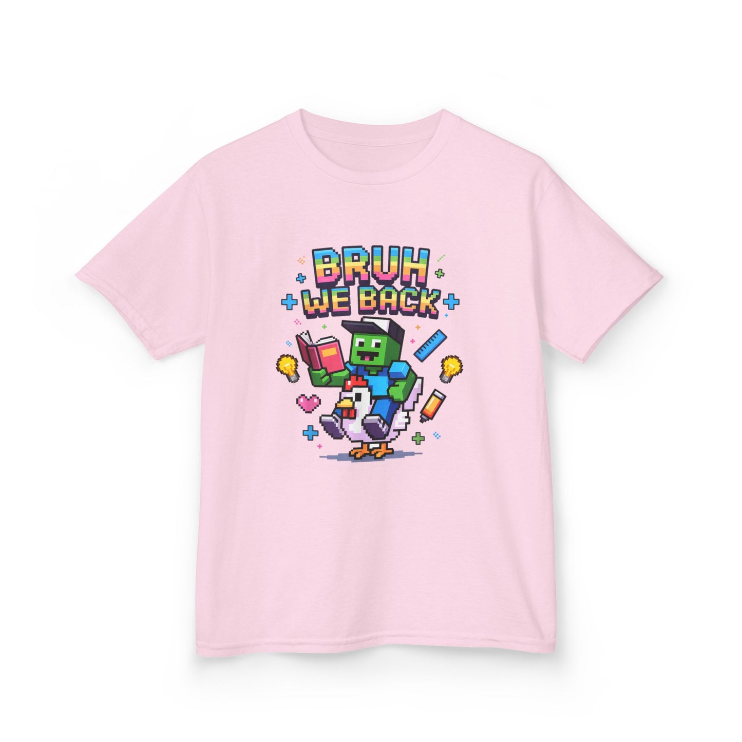 Kids Tee — 'Bruh We Back' Pixel Skateboard Gamer Shirt
