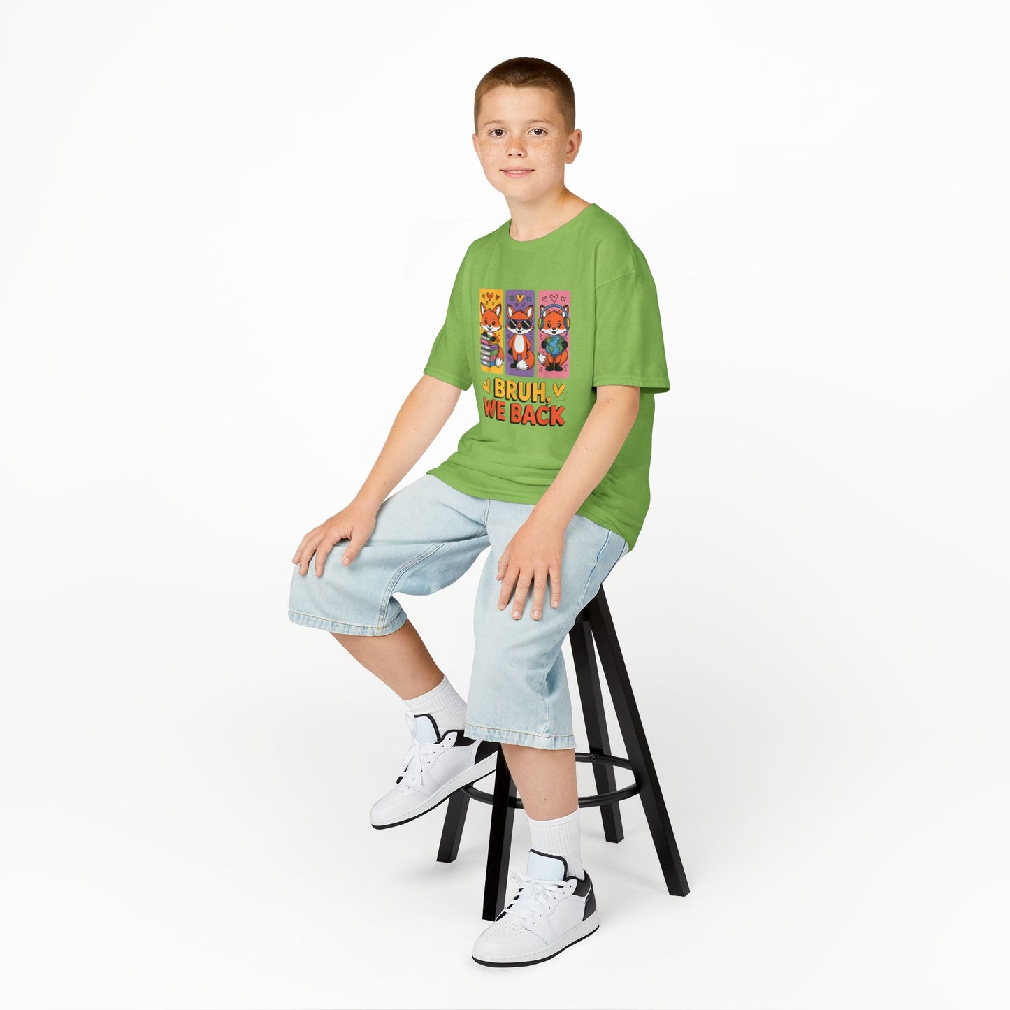 Kids T-Shirt — Cute Fox Trio "Bruh, We Back" Graphic Tee