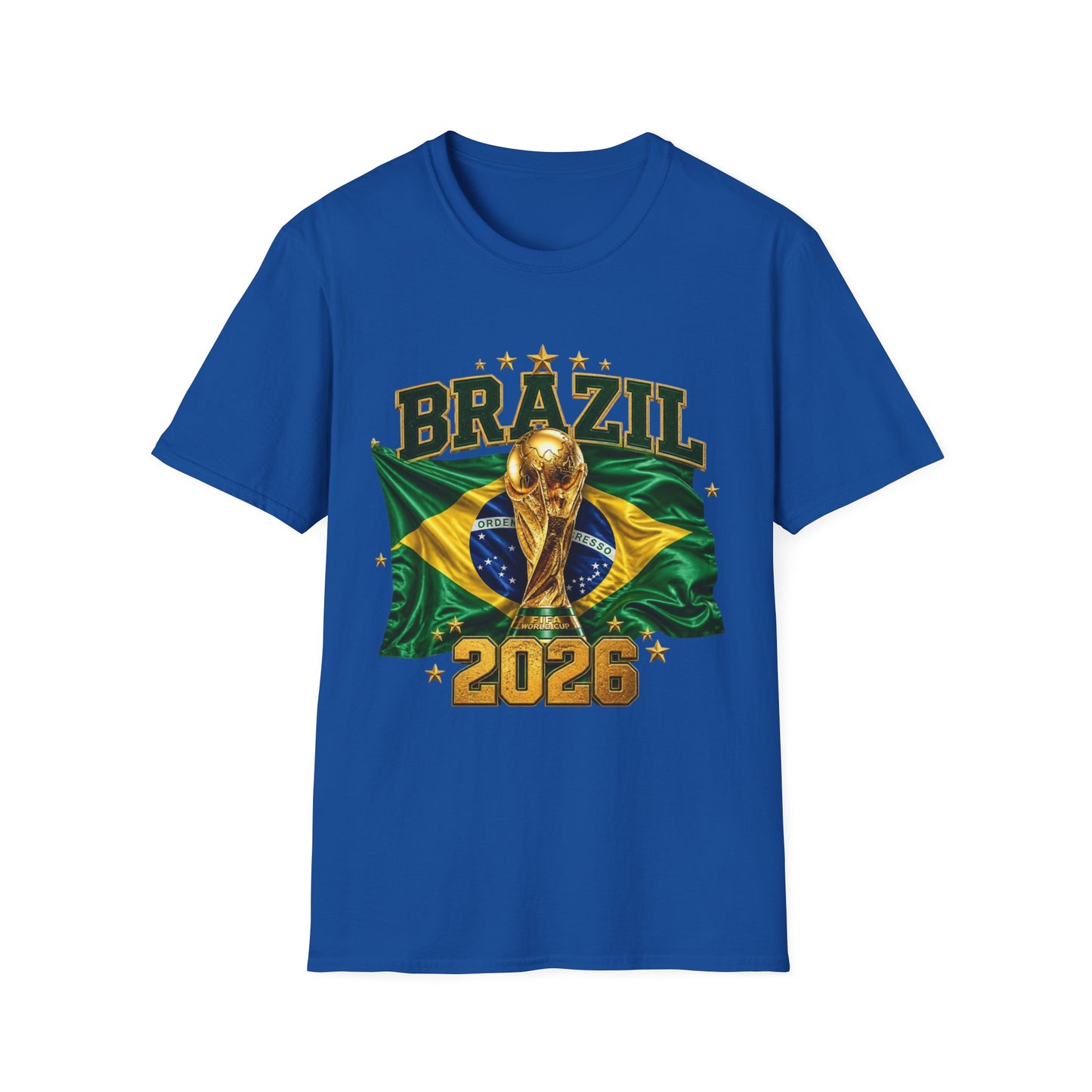 Brazil 2026 World Cup T-Shirt — Golden Trophy & Flag Soccer Fan Tee