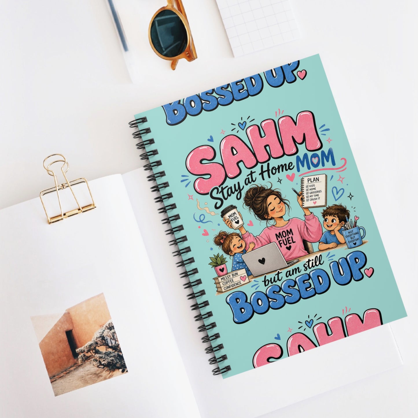 SAHM Spiral Notebook — “Stay at Home Mom” Cute Mom Fuel Journal (Ruled)
