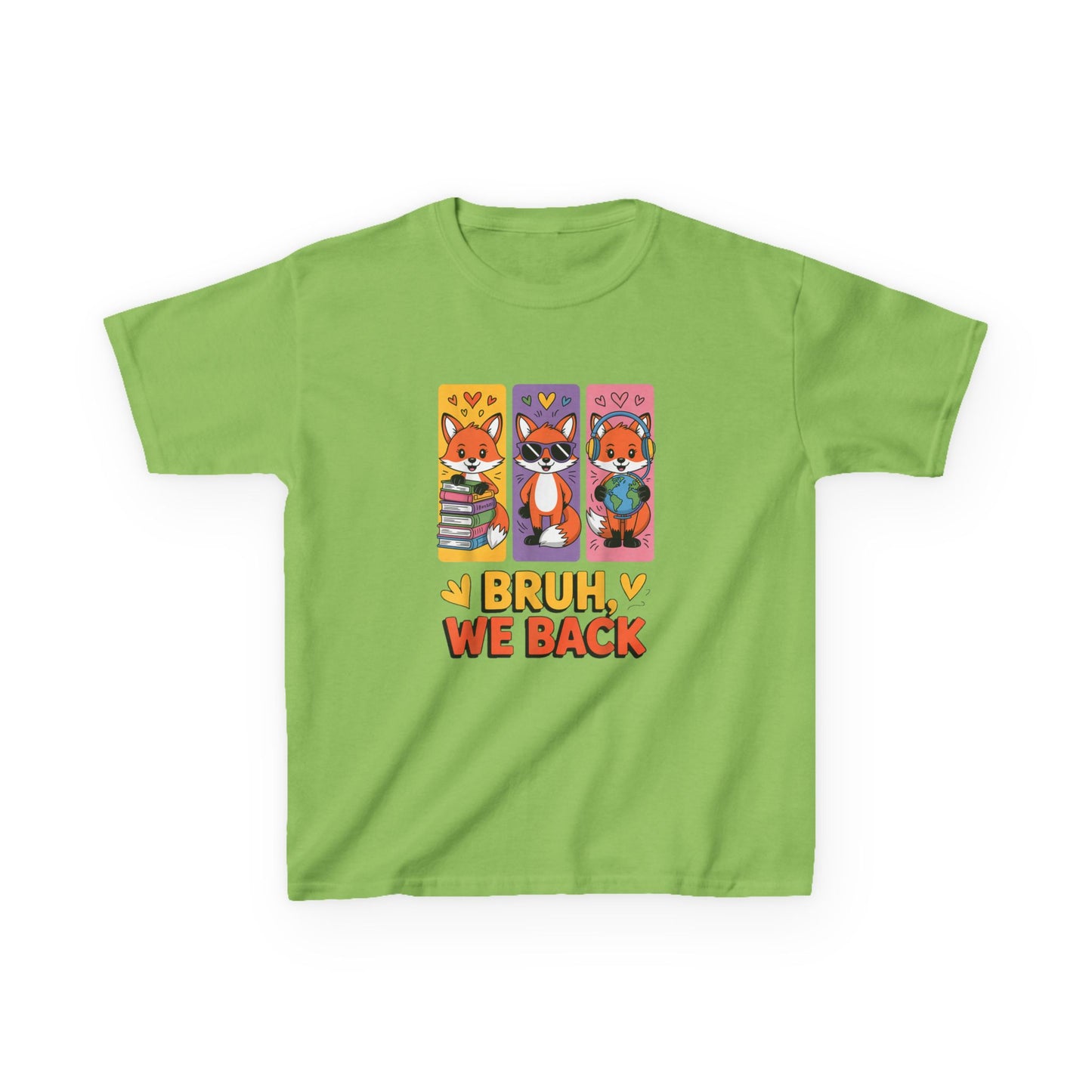 Kids T-Shirt — Cute Fox Trio "Bruh, We Back" Graphic Tee