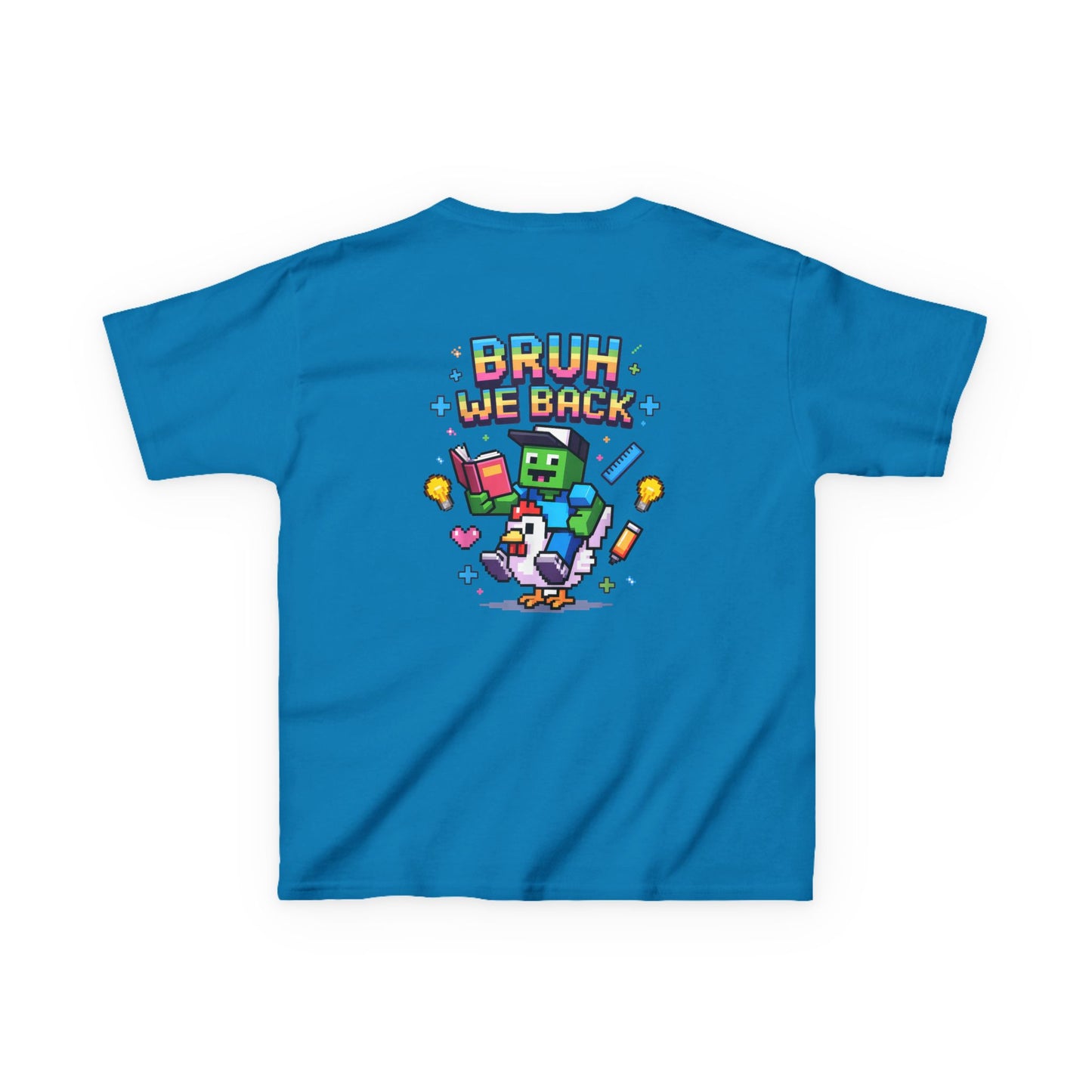 Kids Tee — 'Bruh We Back' Pixel Skateboard Gamer Shirt