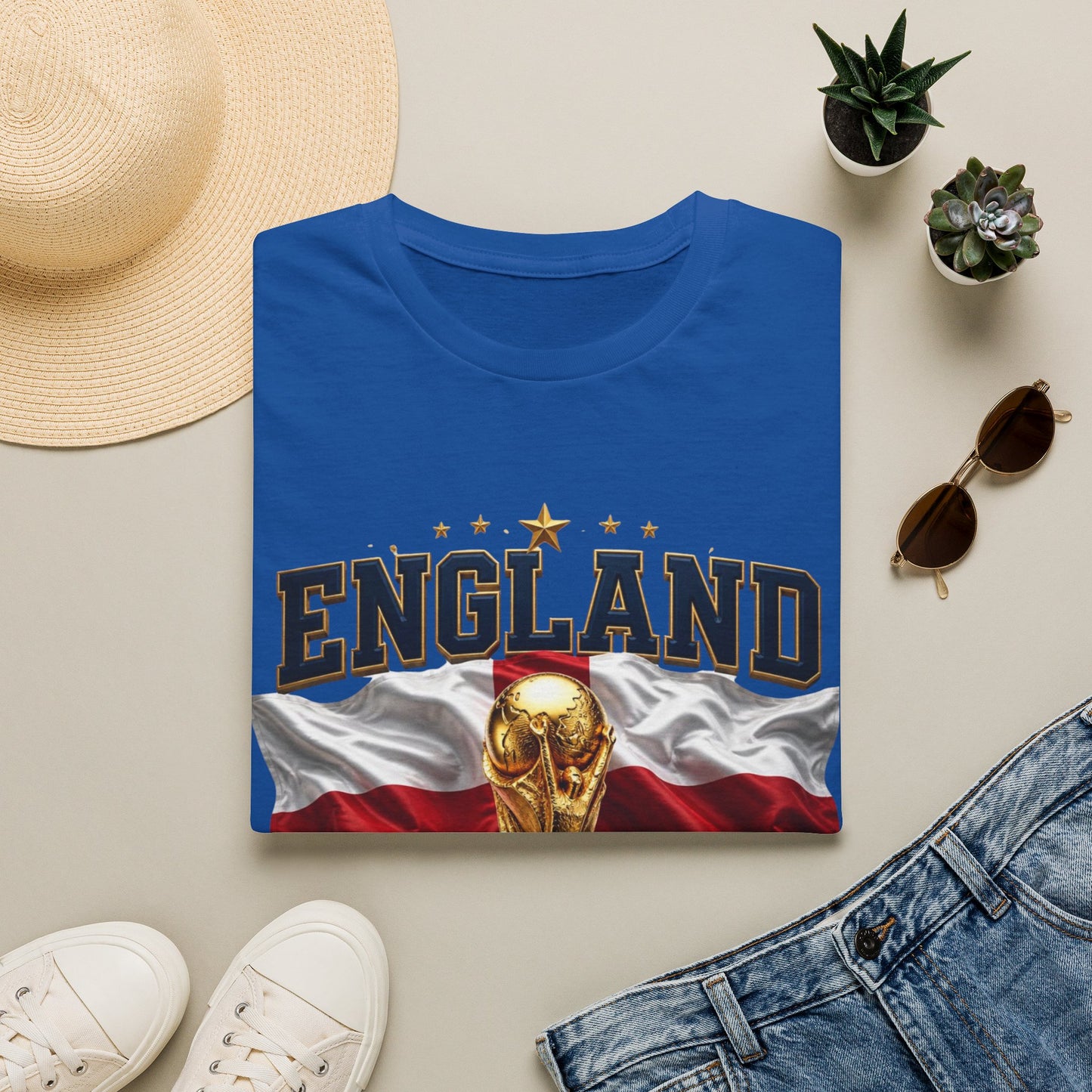 England 2026 World Cup T-Shirt — Trophy & Flag Football Fan Tee