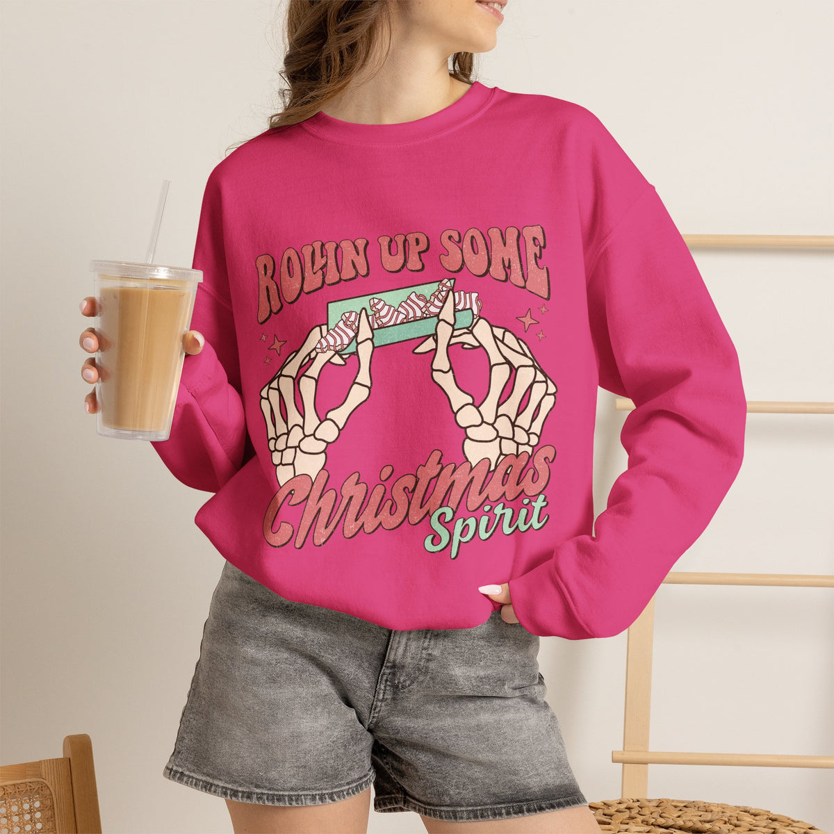 Christmas Spirit Sweatshirt — "Rollin Up Some Christmas Spirit" Holiday Crewneck