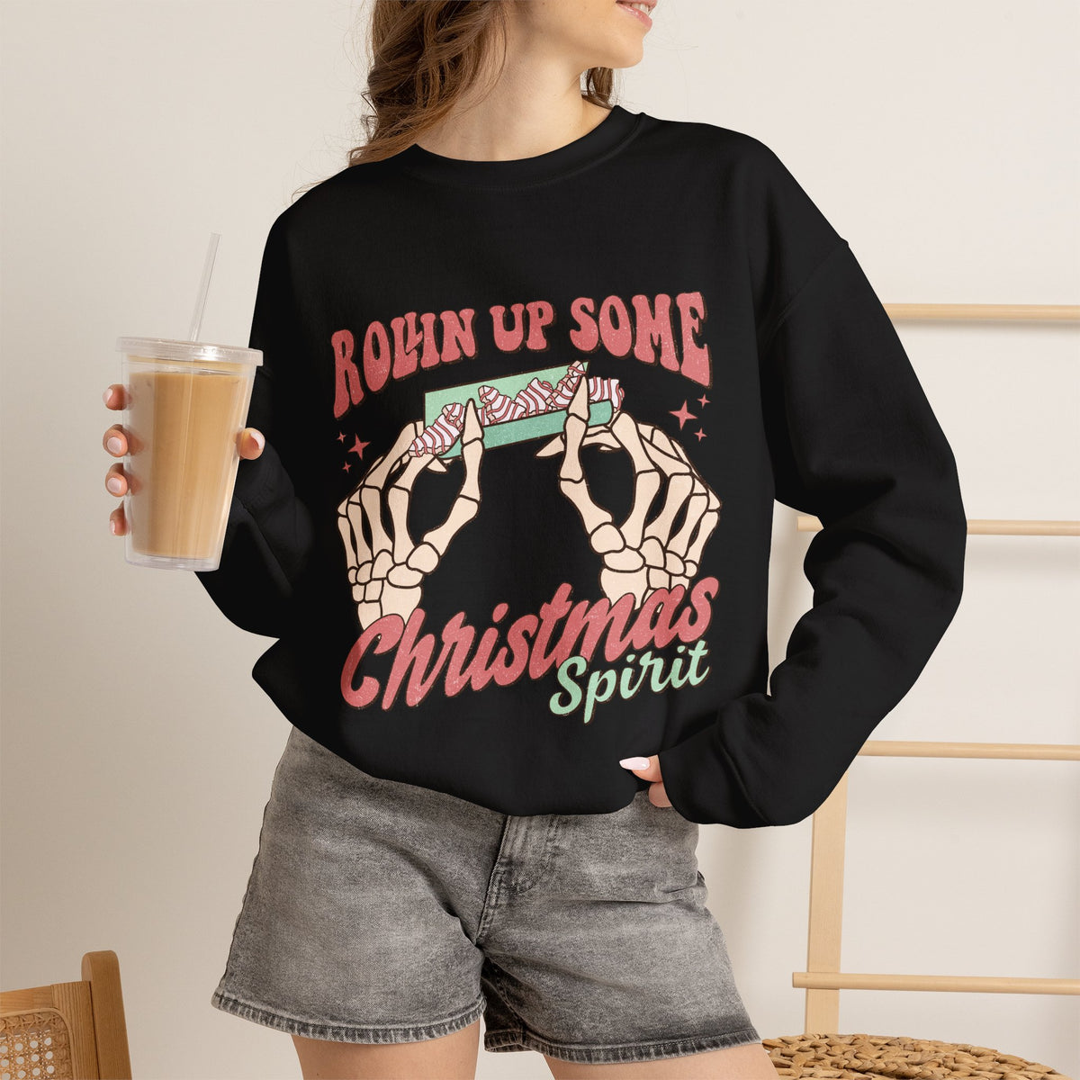 Christmas Spirit Sweatshirt — "Rollin Up Some Christmas Spirit" Holiday Crewneck