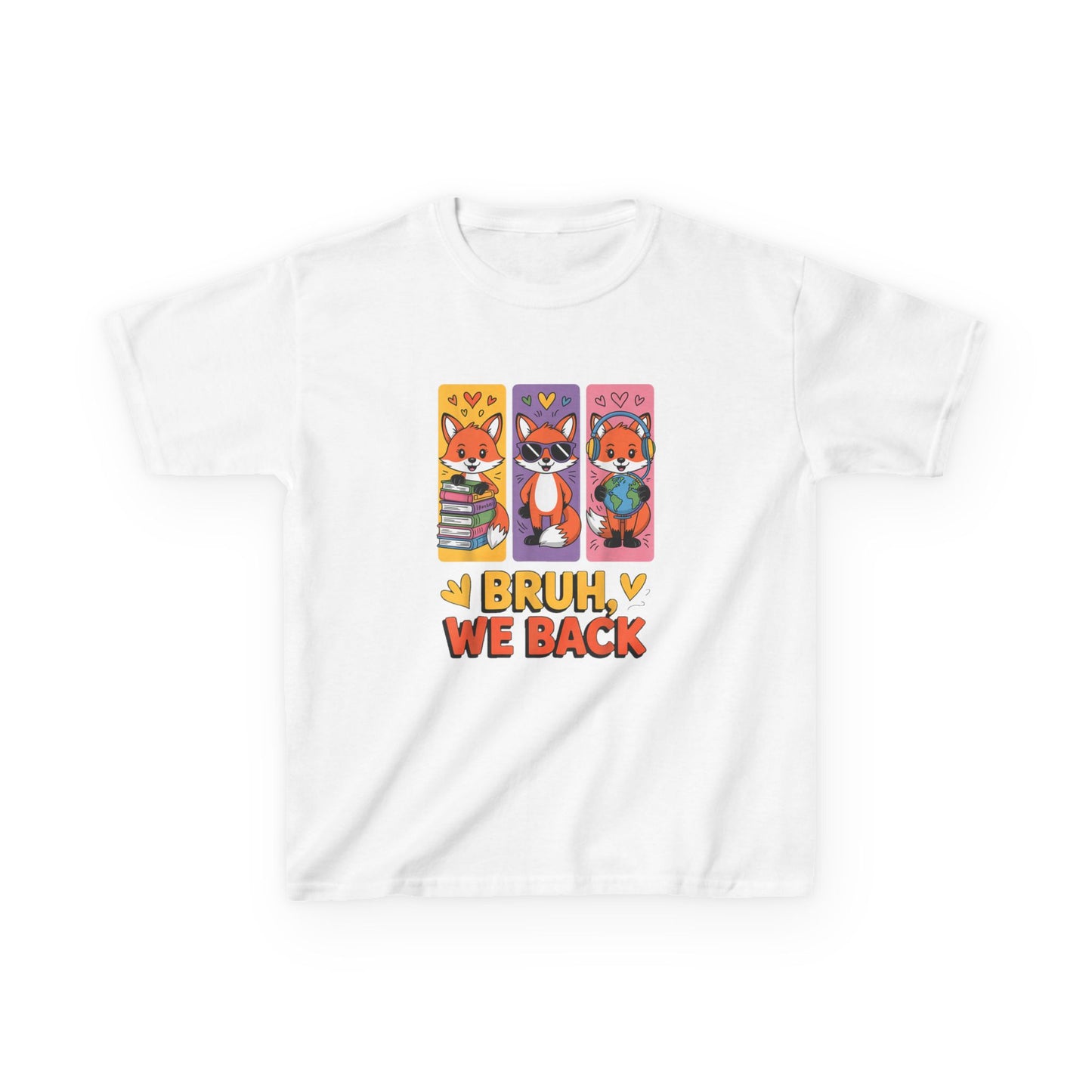 Kids T-Shirt — Cute Fox Trio "Bruh, We Back" Graphic Tee