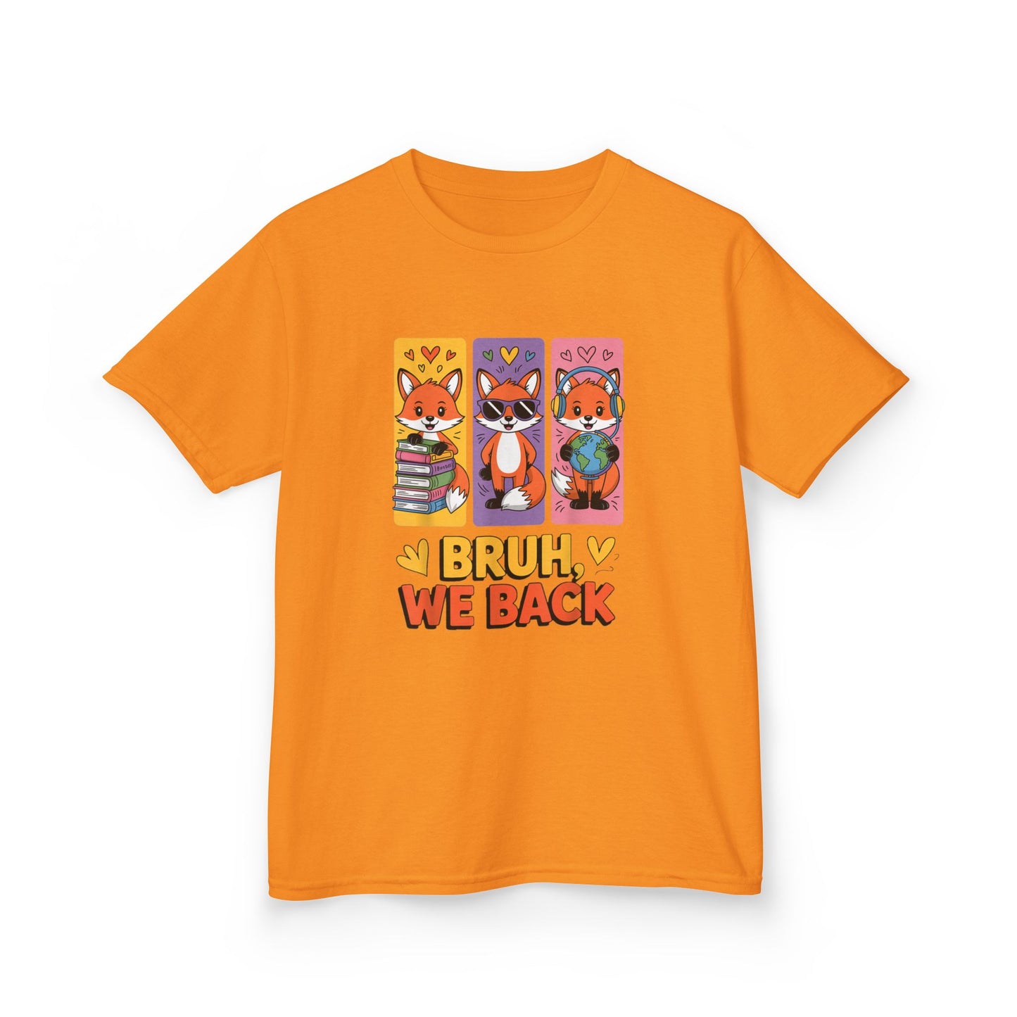 Kids T-Shirt — Cute Fox Trio "Bruh, We Back" Graphic Tee