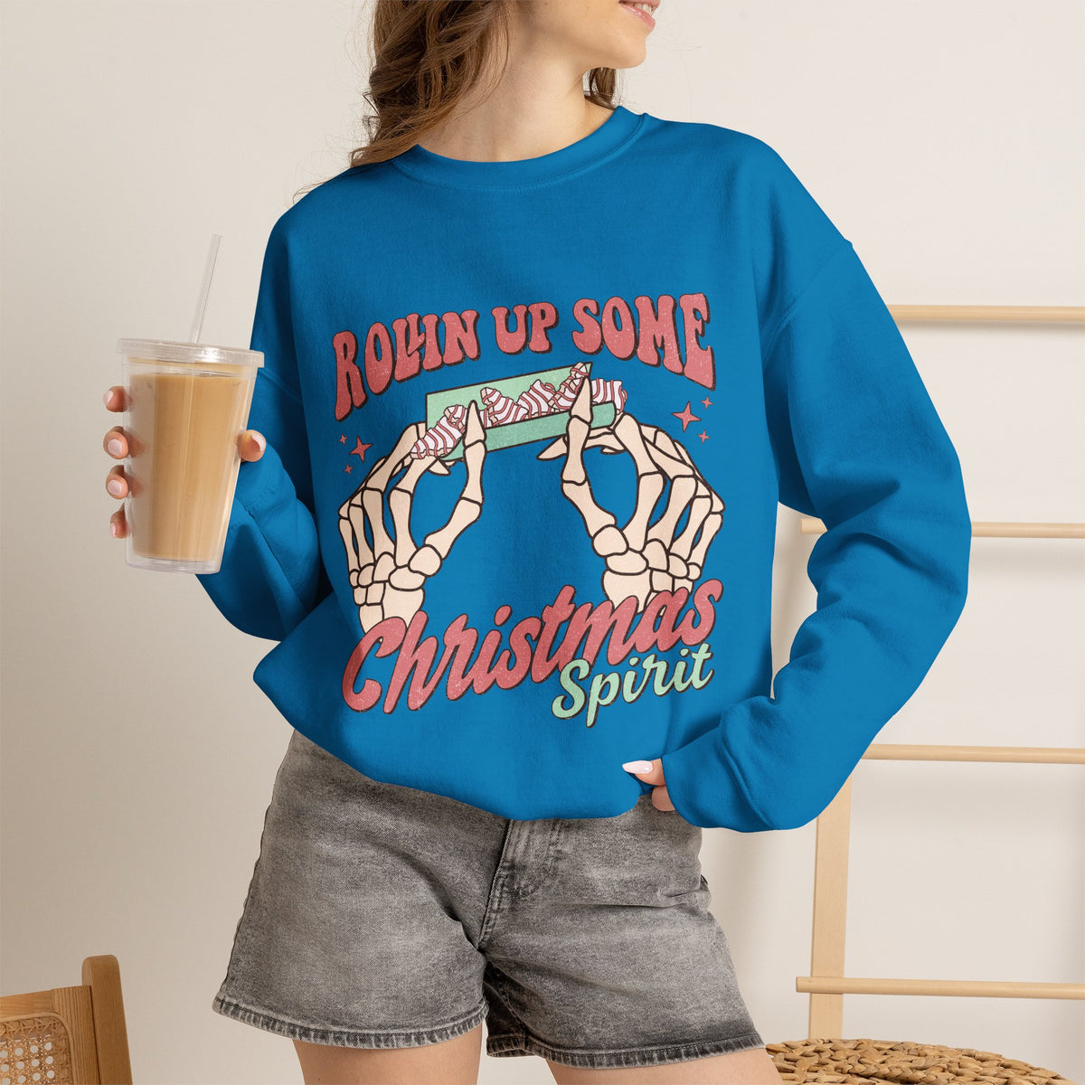 Christmas Spirit Sweatshirt — "Rollin Up Some Christmas Spirit" Holiday Crewneck